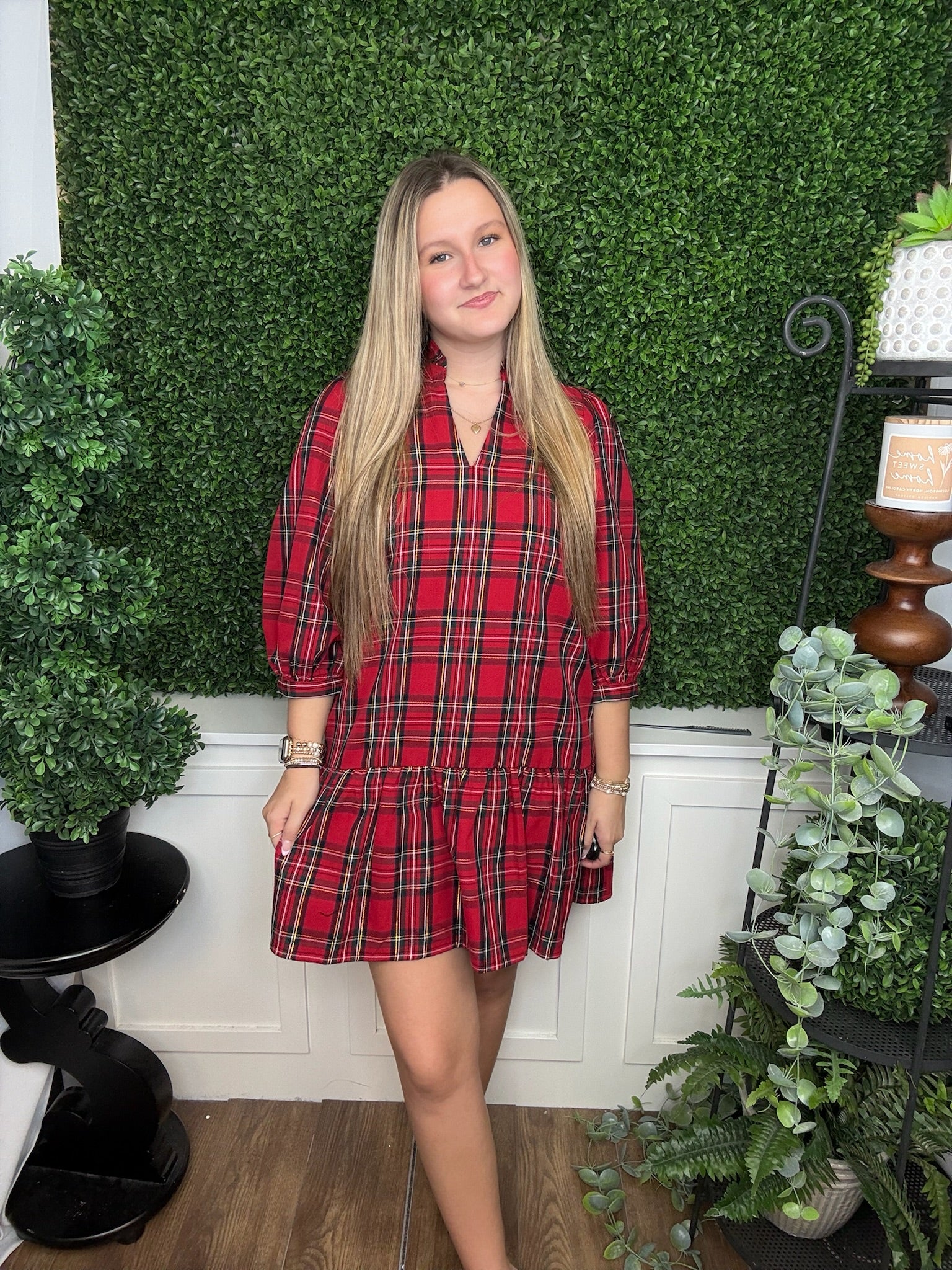 NAOMI DRESS RED PLAID
