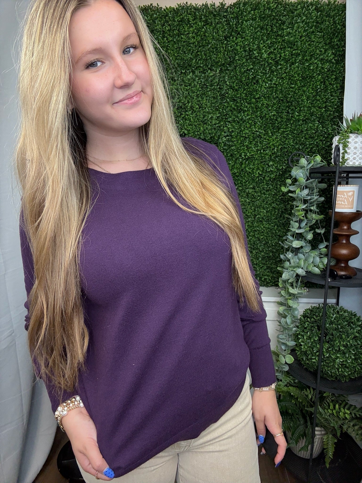 BOAT NECK SUPER SOFT SOLID PULLOVER SWEATER - DARK PURPLE