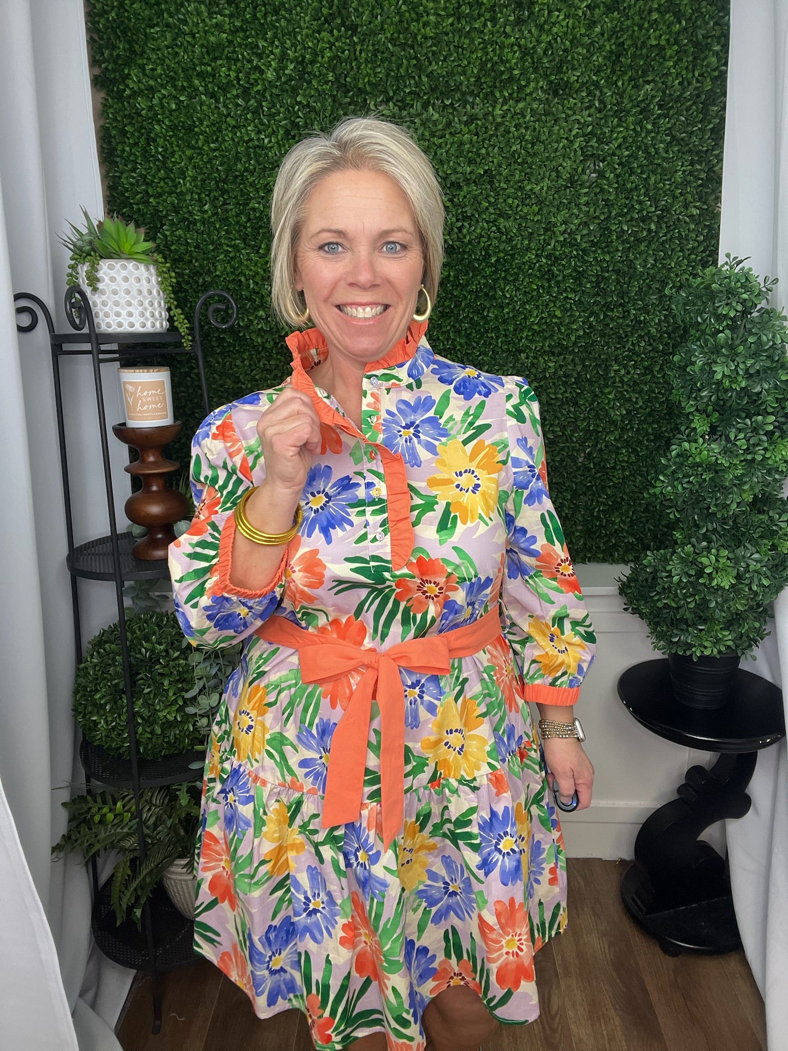 WAIST TIE FLORAL TIERED RESS - CORAL MIX