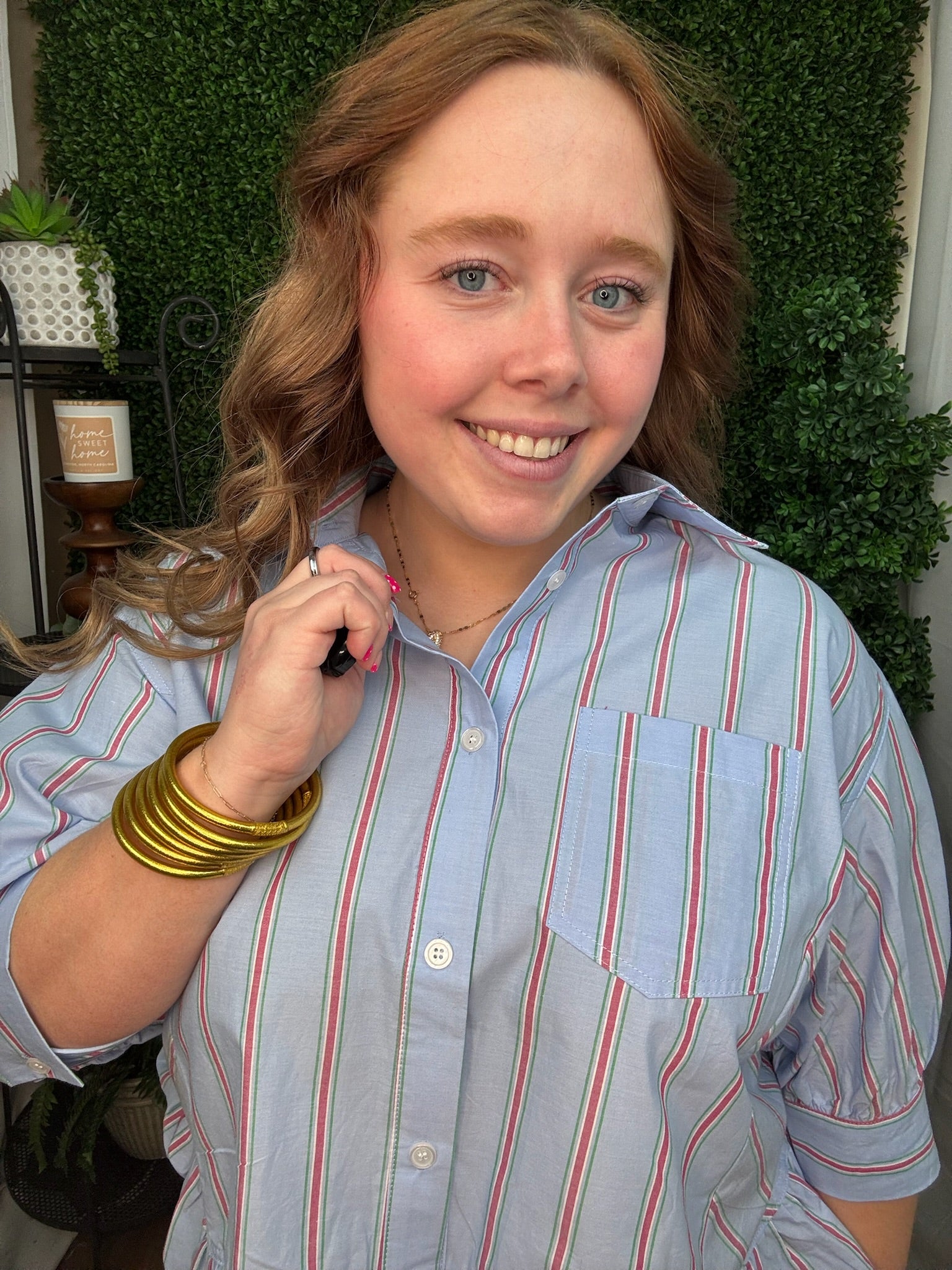 Skyline Stripe Ruffle Hem Blouse