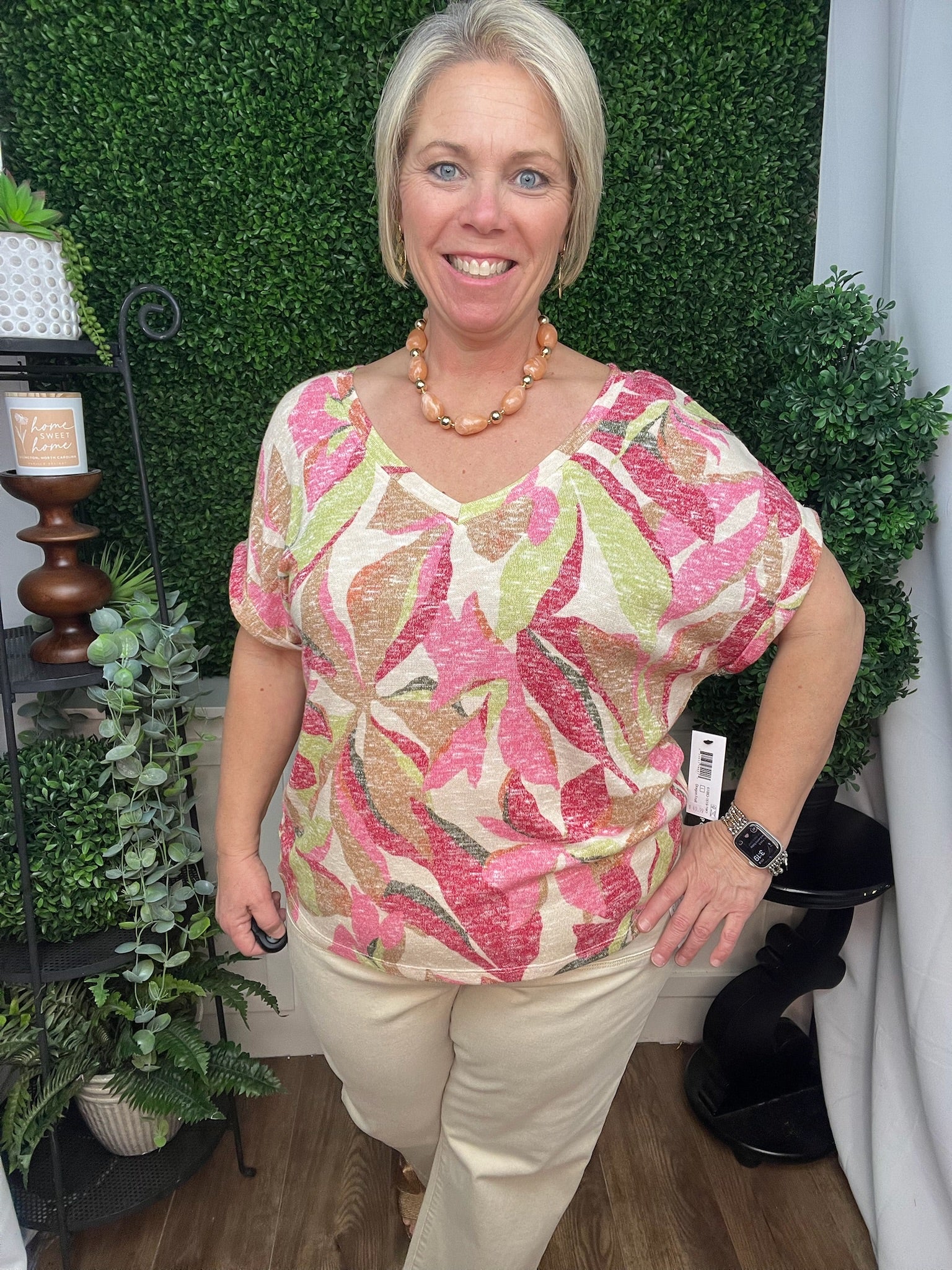 CAP SLEEVE WEAR 2 WAYS BOAT OR VNECK TOP - DRAGON FRUIT