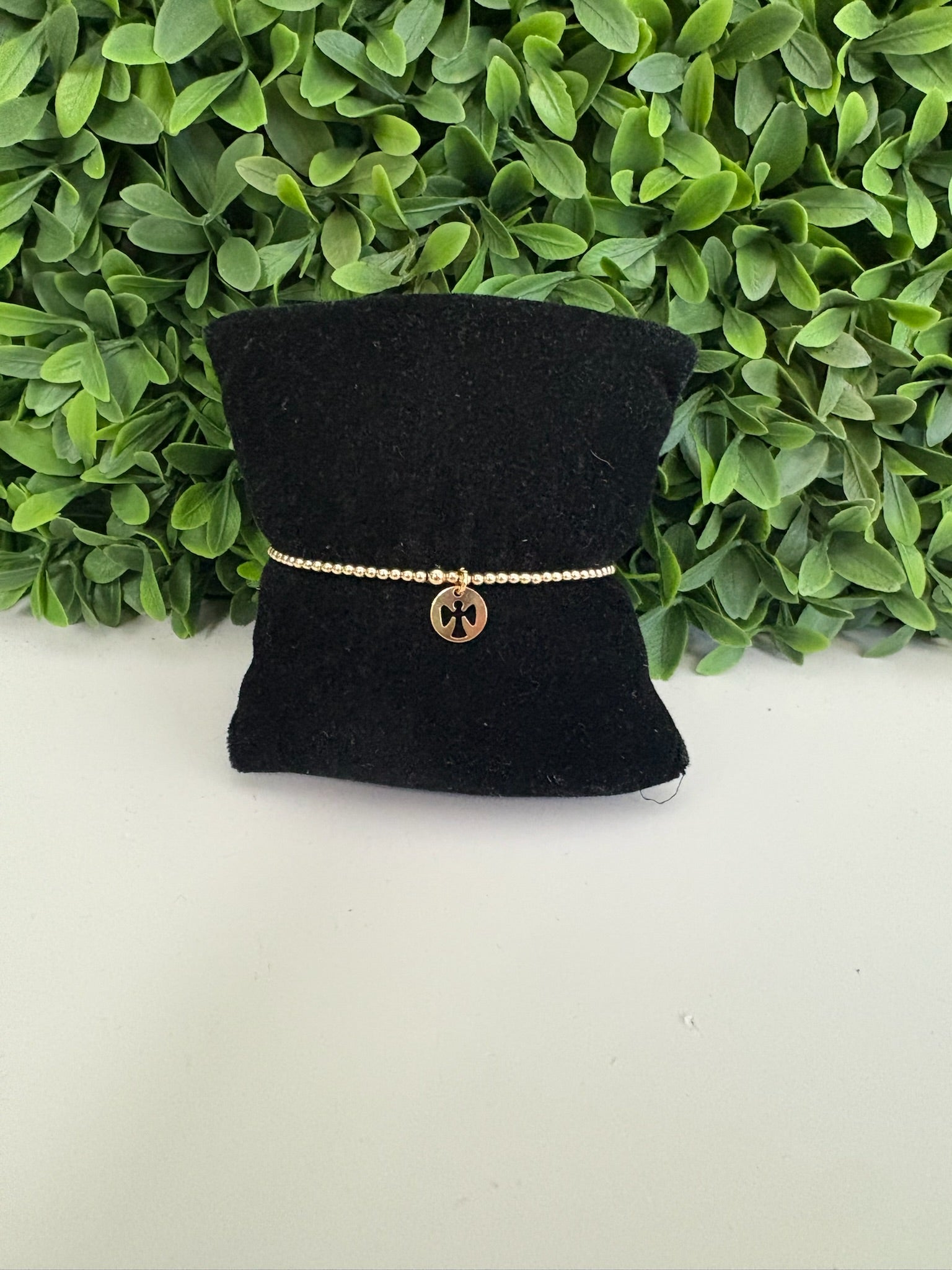 EGIRL CLASSIC GOLD 2MM BEAD BRACELET - GUARDIAN ANGEL SMALL GOLD DISC