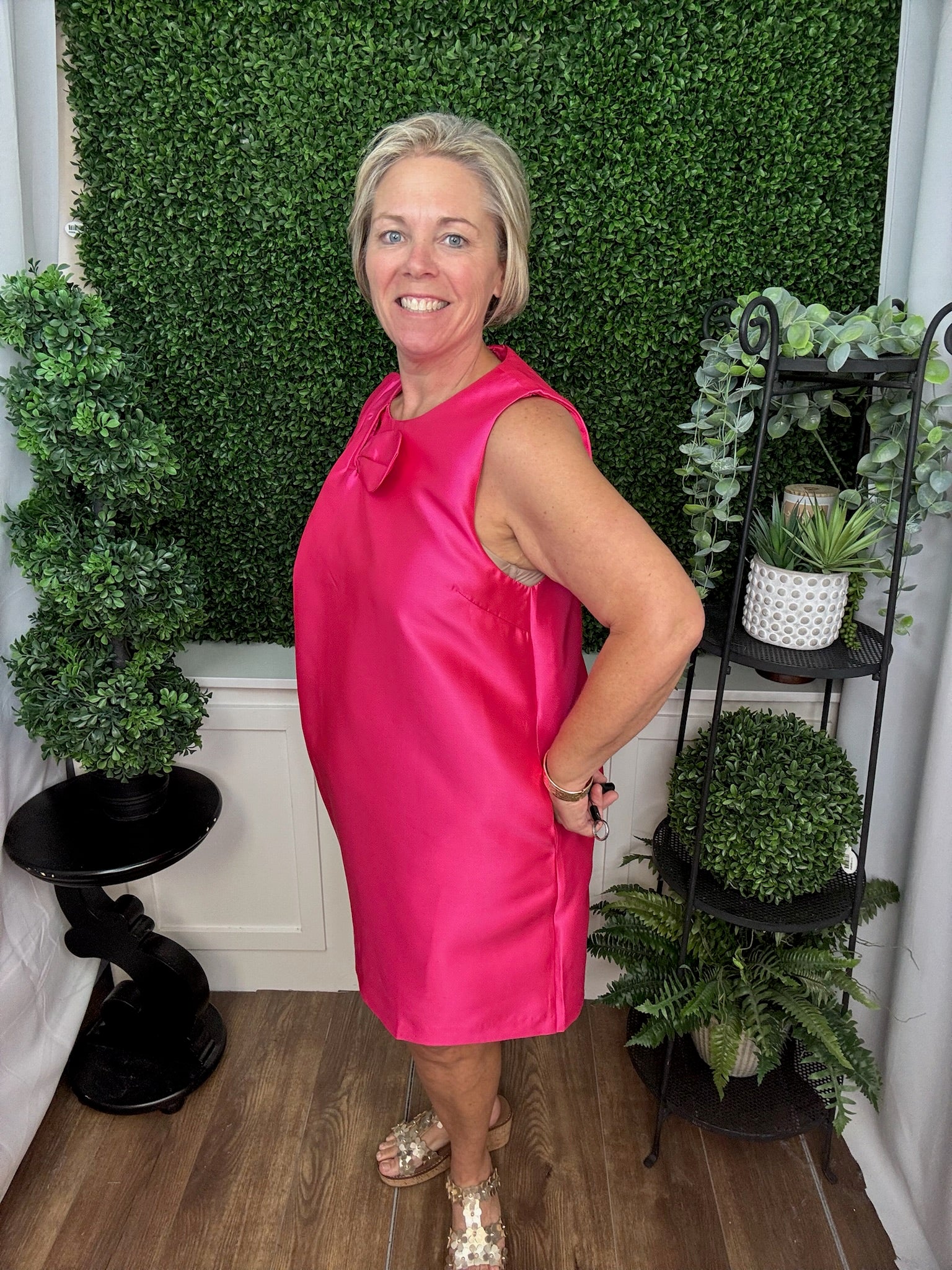 Sleeveless Satin Bow Neck Mini Dress