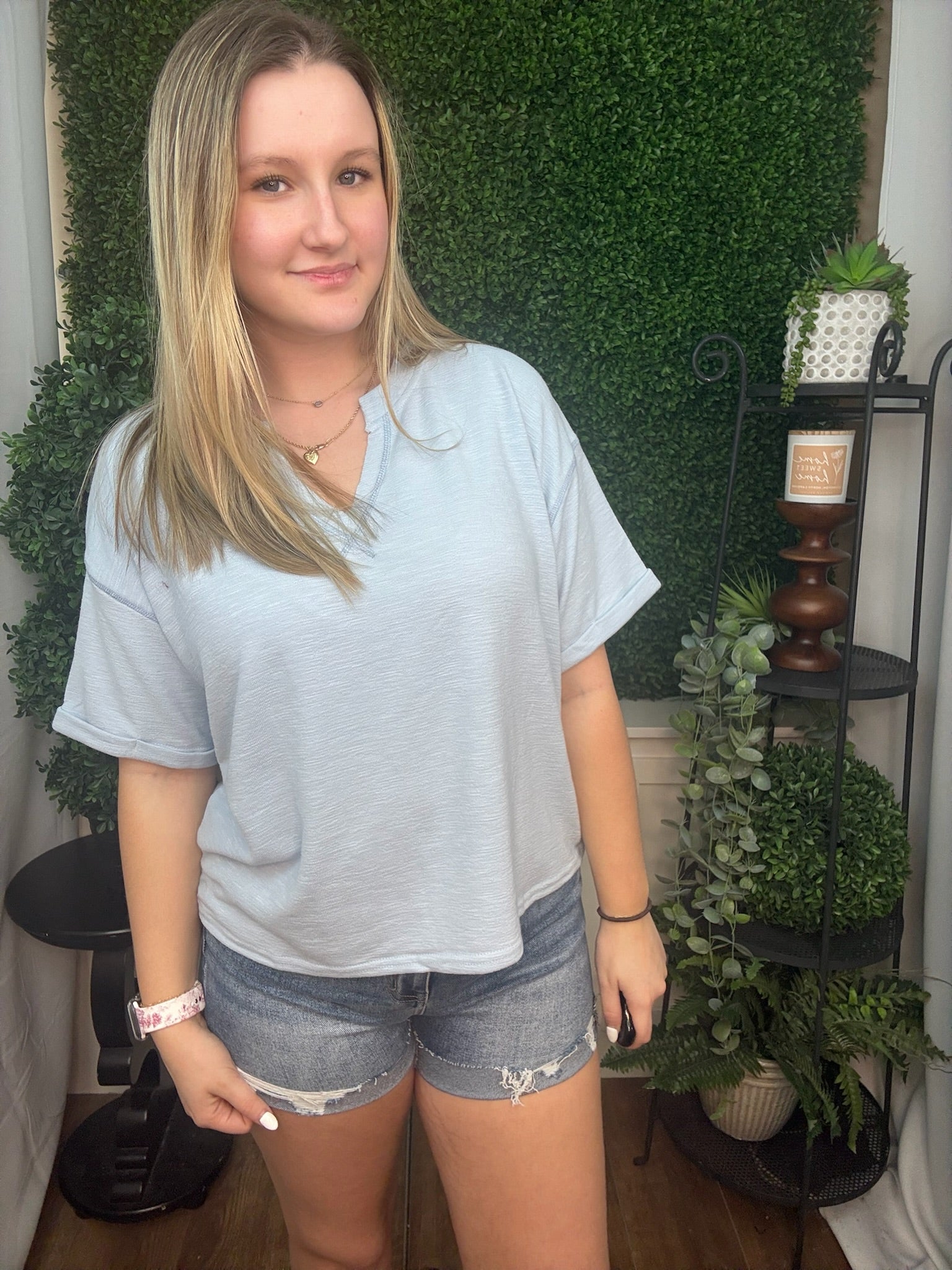 Medium Wash Cuffed Frayed Hem Denim Shorts