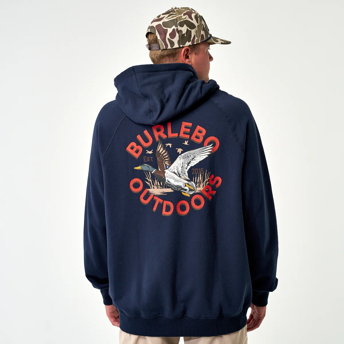 FLEECE HOODIE - OLD SCHOOL DUCK HUNT - HEATHER NAVY