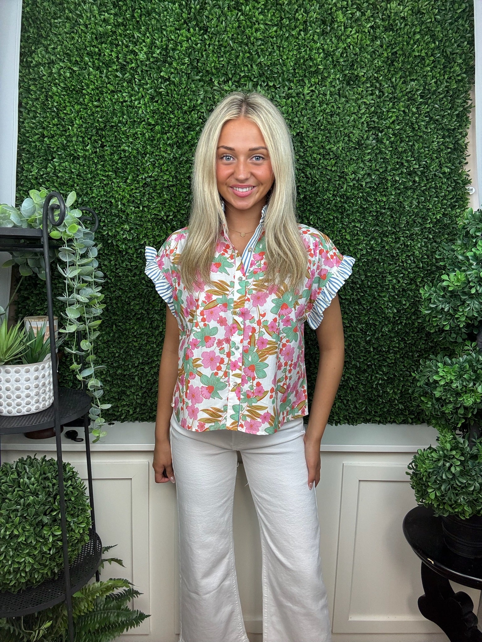 Garden Party Ruffle Collar Floral Top