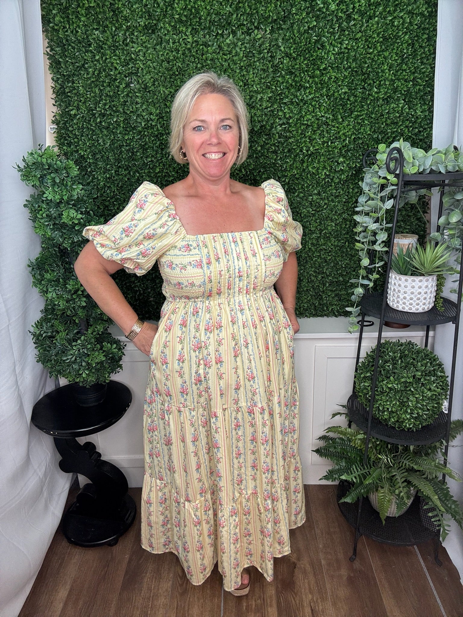 Floral Smocked Puff Sleeve Midi Dress