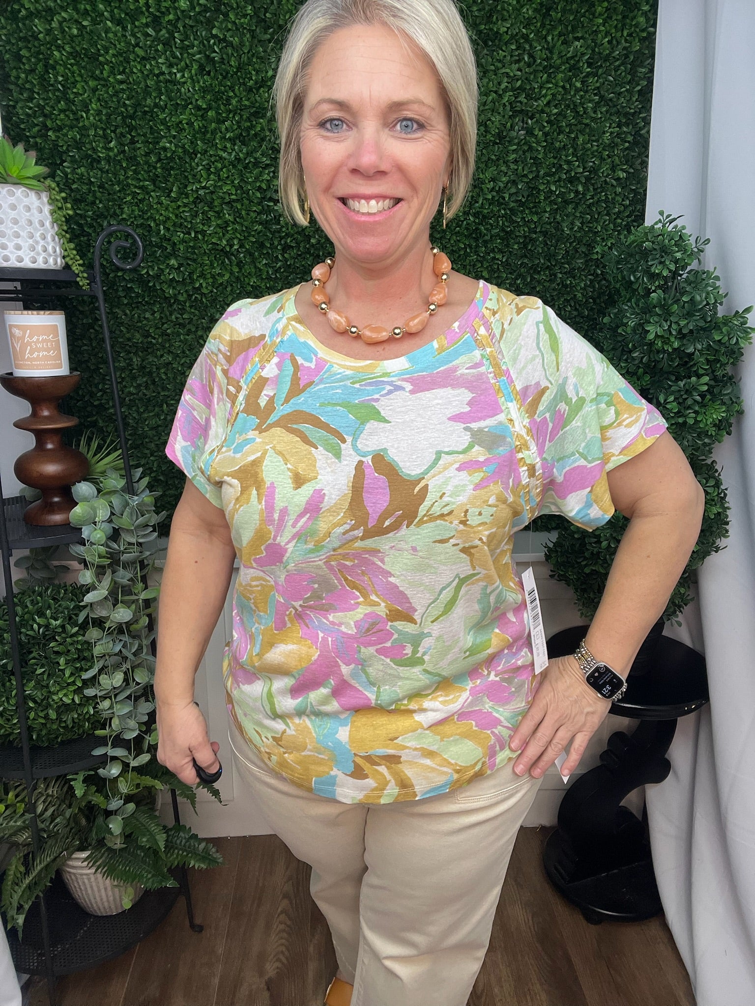 SS SCOOP NECK TOP W/PLEATING DETAIL - WISTERIA