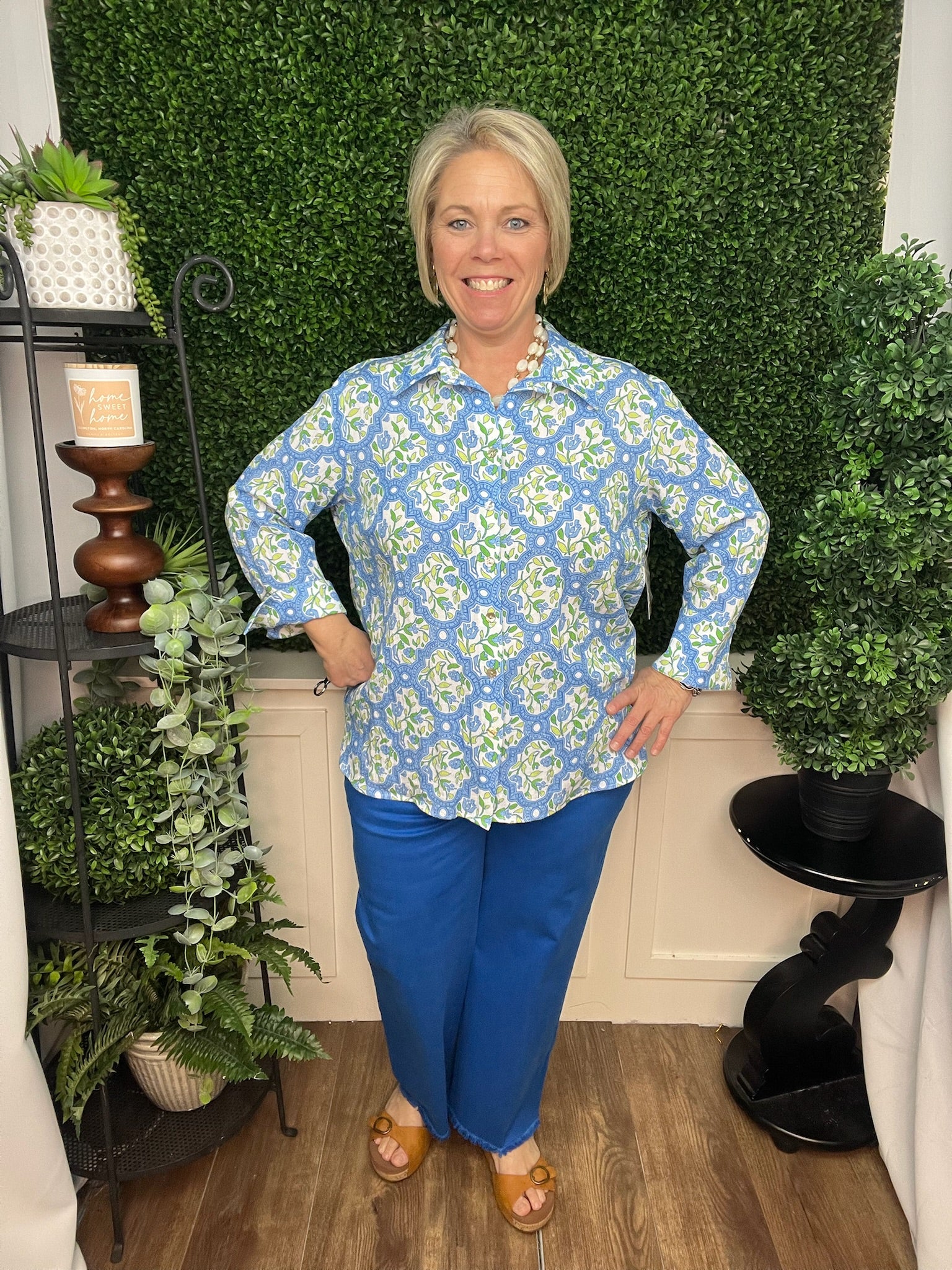 THREE QUATER SLEEVE BUTTON TOP - MULTI