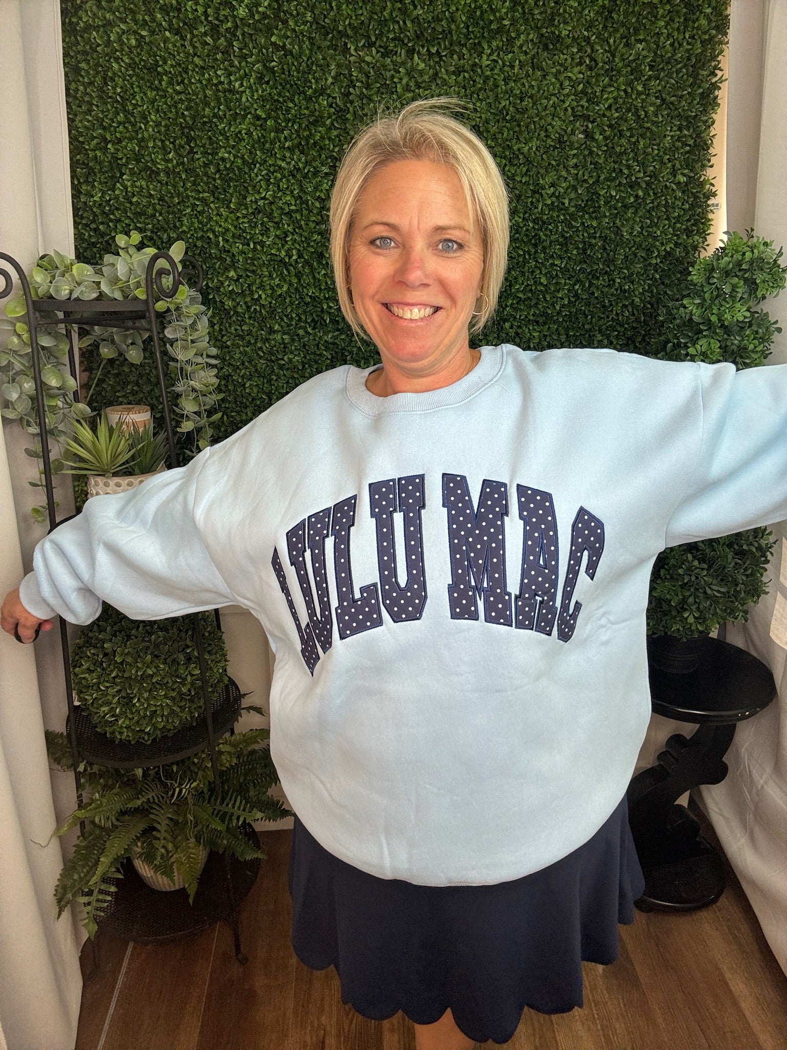 LULU MAC SWEATSHIRT - LIGHT BLUE/NAVY POLKA DOT