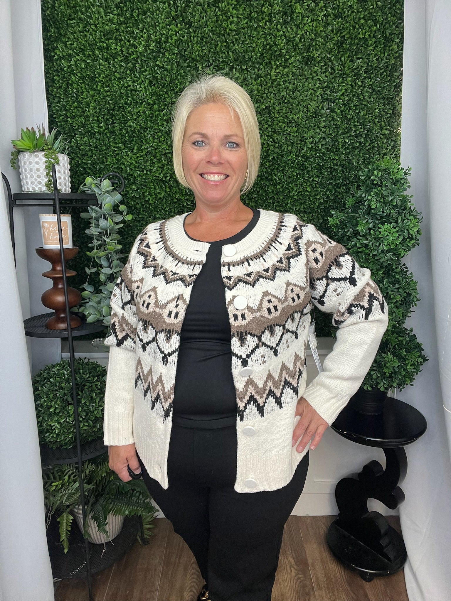 LS BUTTON FRONT SWEATER CARDIGAN - MOONSTONE