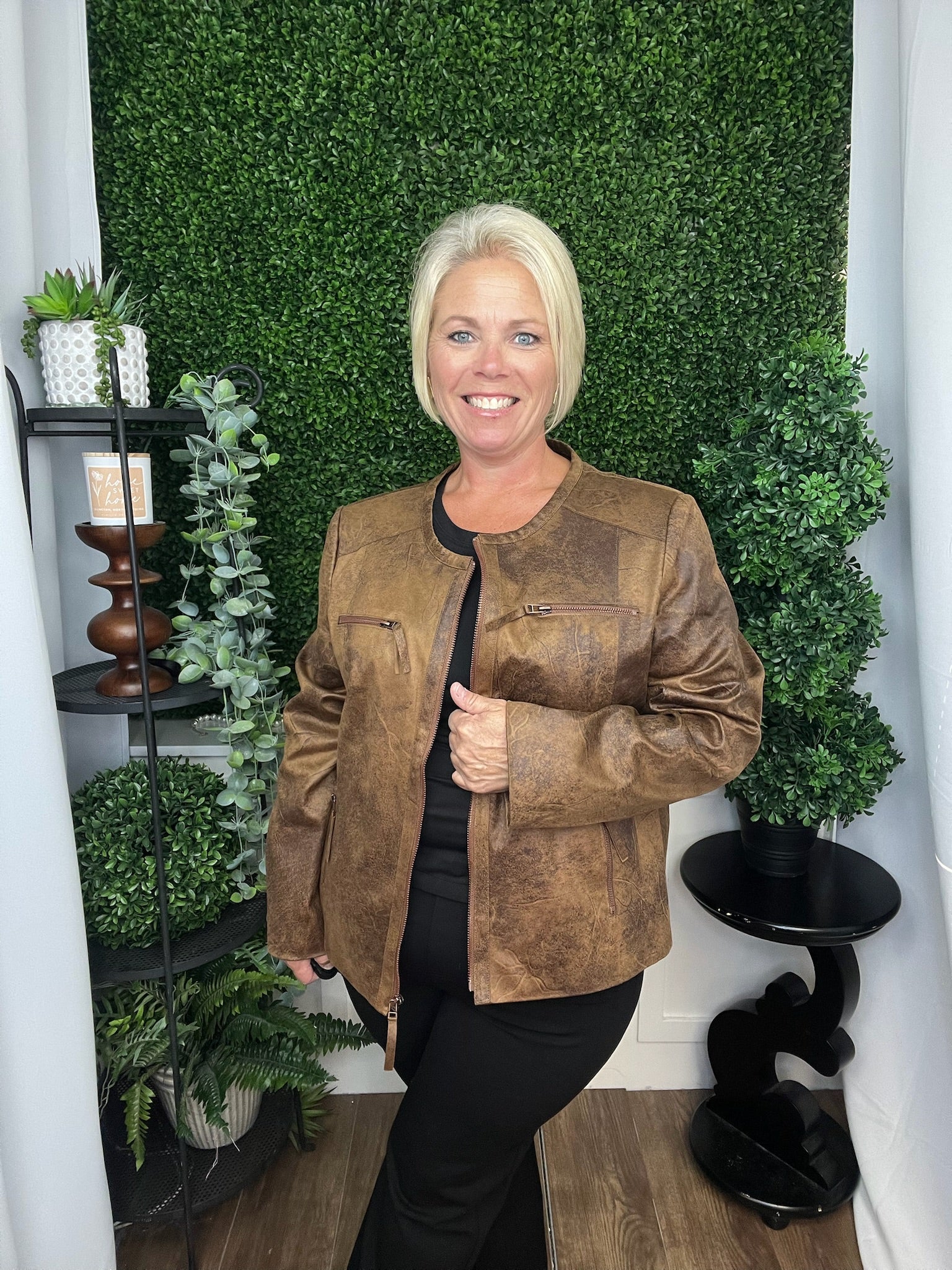 ELWAY FAUX LEATHER JACKET BROWN