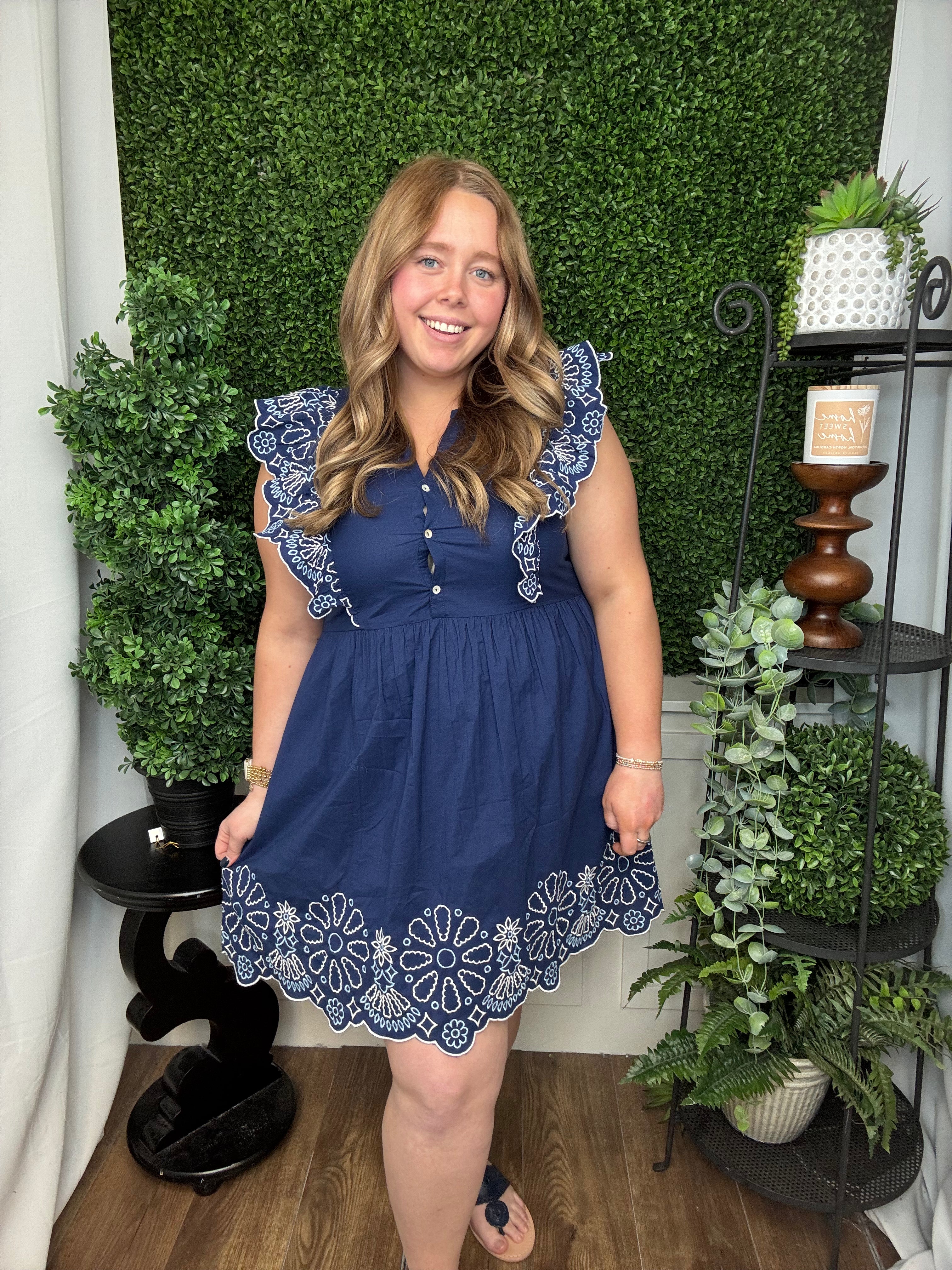 OAKES EMBROIDERED DRESS - BLUE