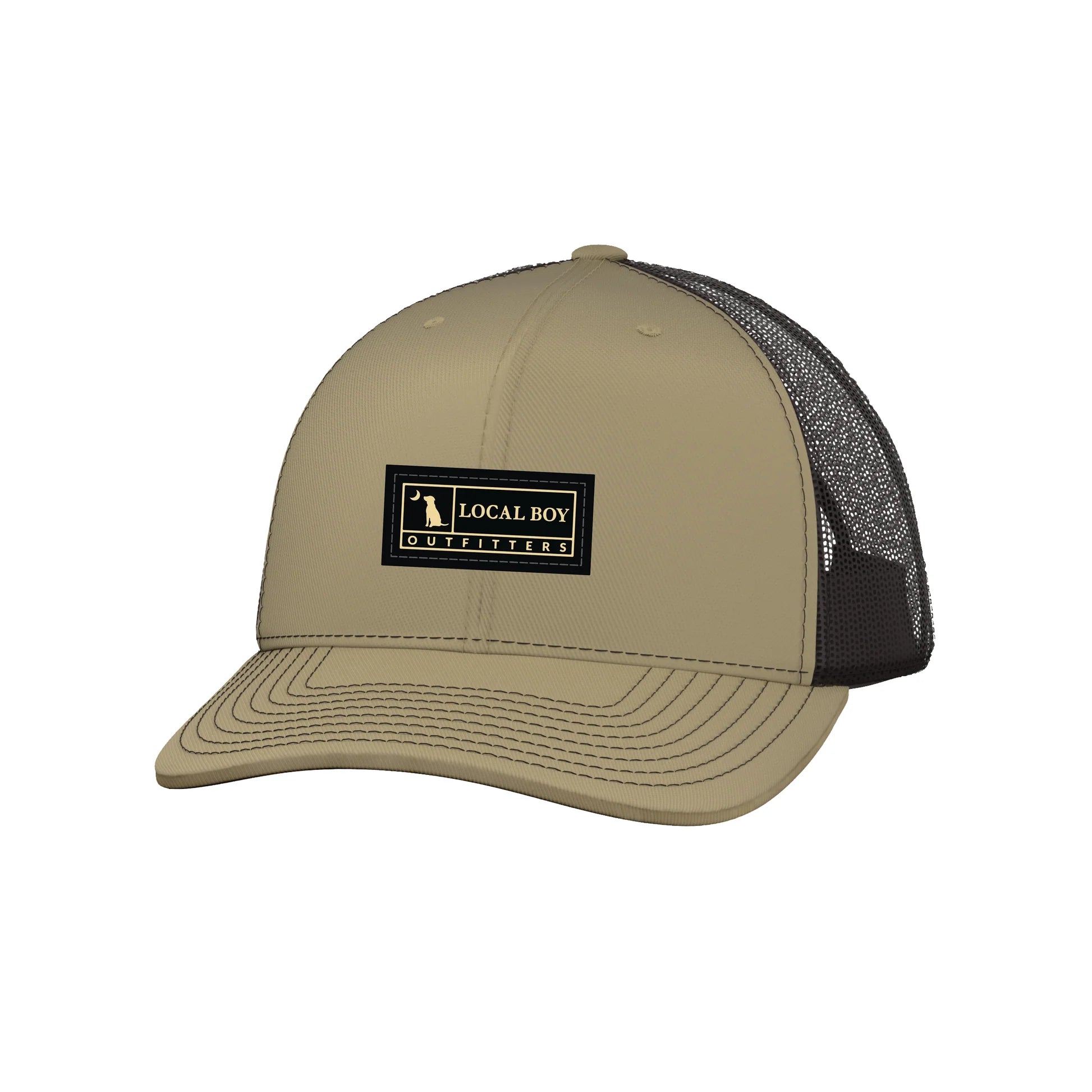 YOUTH - WOVEN LABEL TRUCKER HAT - KHAKI/COFFEE