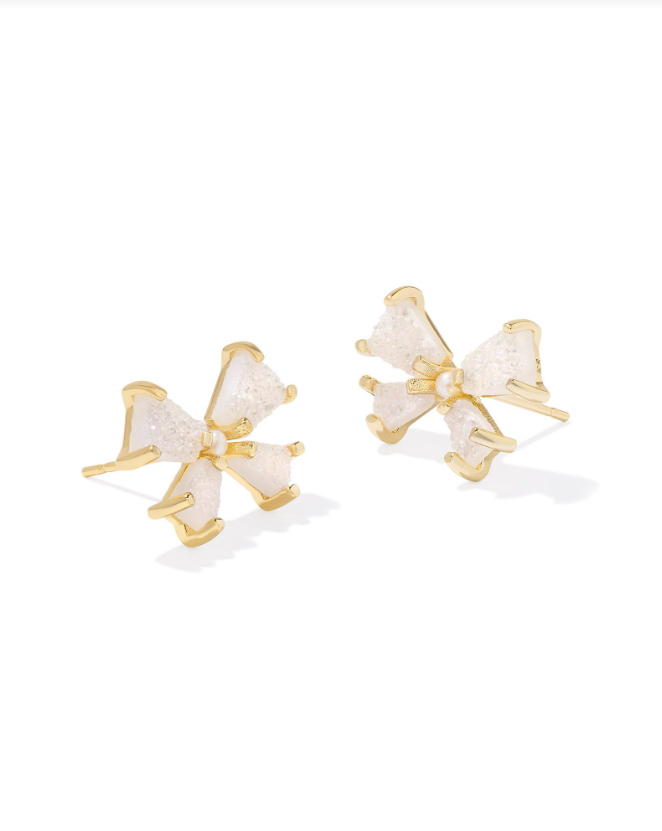 BLAIR BOW SMALL STUD EARRINGS - GOLD IRIDESCENT DRUSY