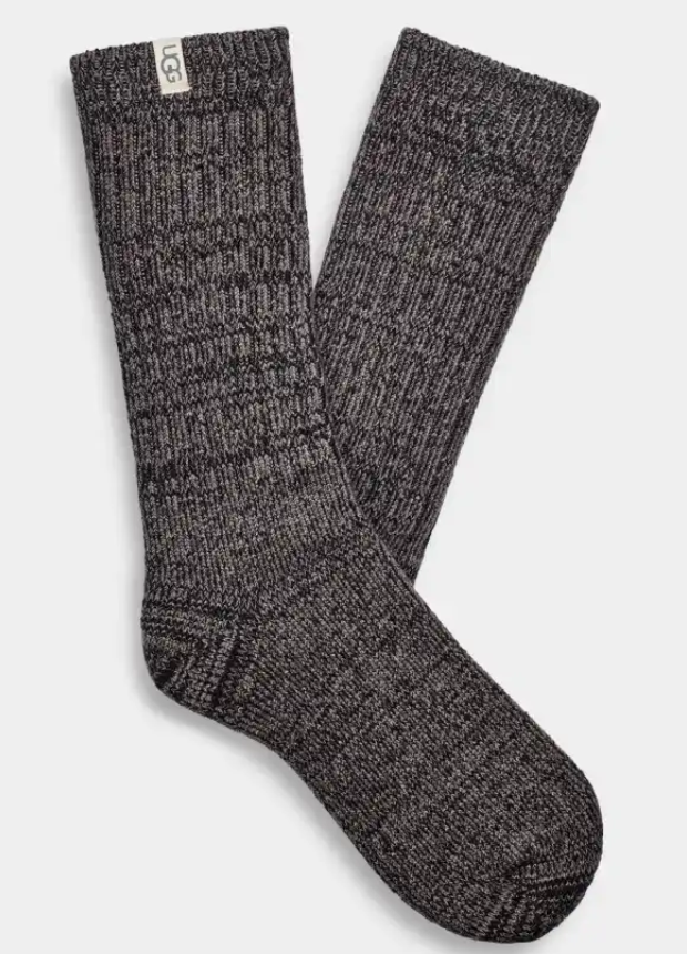 RIB KNIT SLOUCHY CREW SOCK - GREY/BLACK