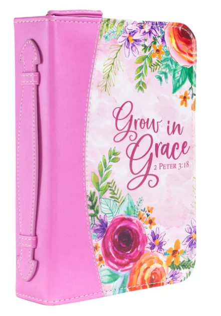 LARGE BIBLE COVER - PINK FLORAL GROW IN GRACE