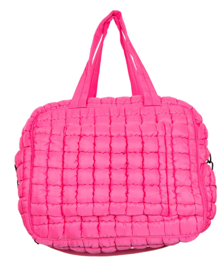 QUILTED DUFFEL WEEKENDER BAG W/PASS THRU SLIP - HOT PINK