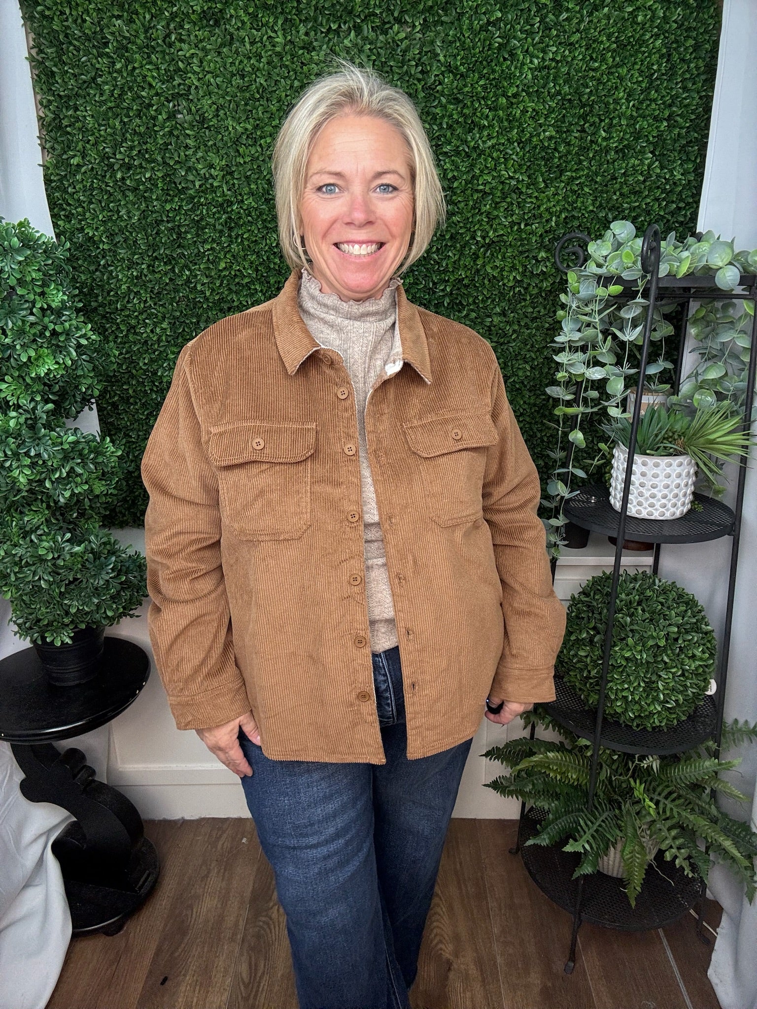 REVERSIBLE PLAID BUTTON DOWN SHACKET - MOCHA BROWN