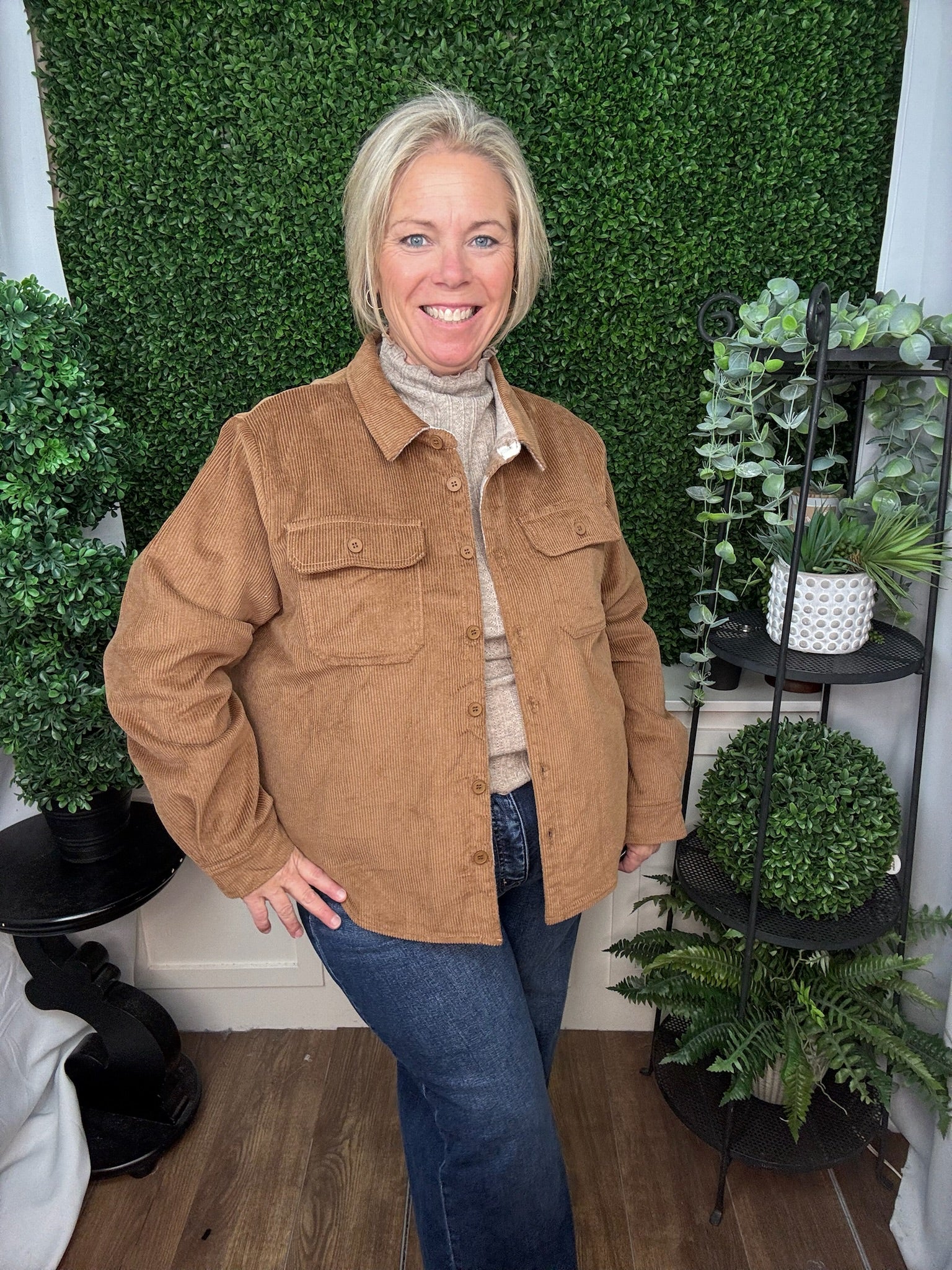 REVERSIBLE PLAID BUTTON DOWN SHACKET - MOCHA BROWN