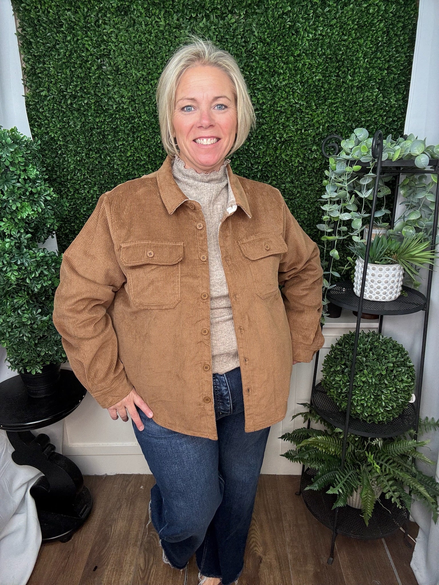 REVERSIBLE PLAID BUTTON DOWN SHACKET - MOCHA BROWN