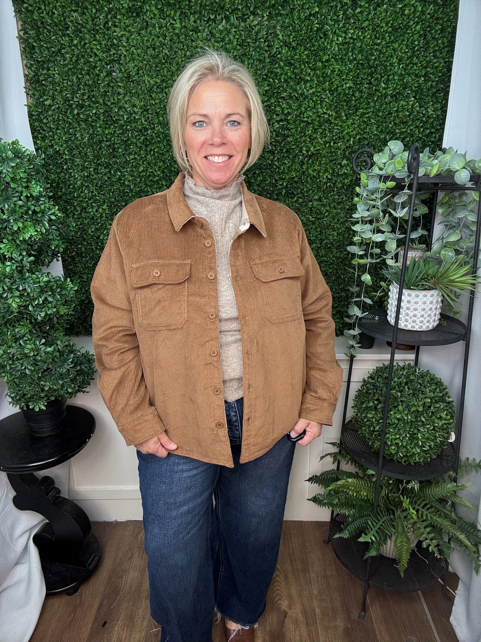 REVERSIBLE PLAID BUTTON DOWN SHACKET - MOCHA BROWN