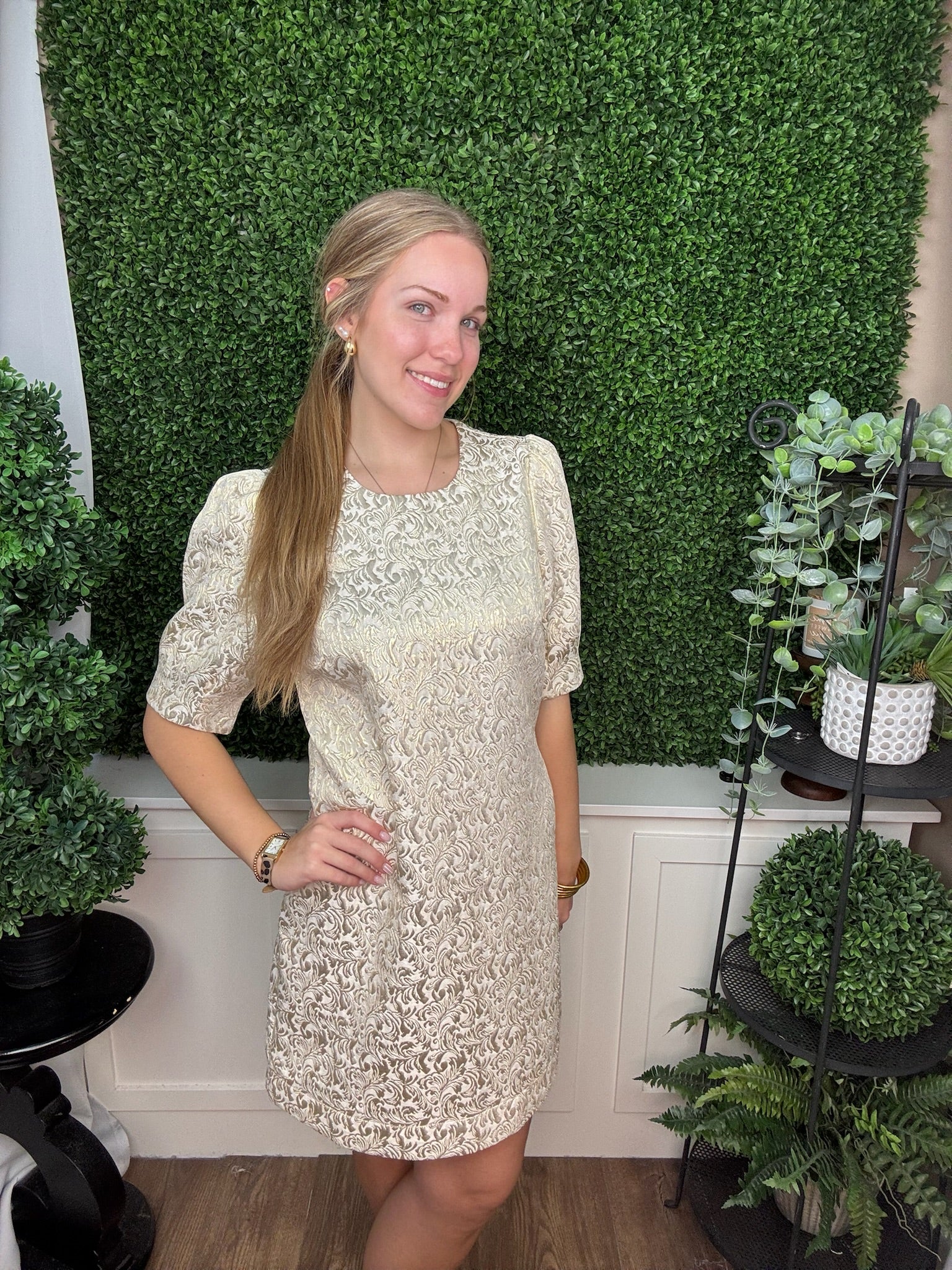 THEA DRESS - CHAMPAGNE BROCADE