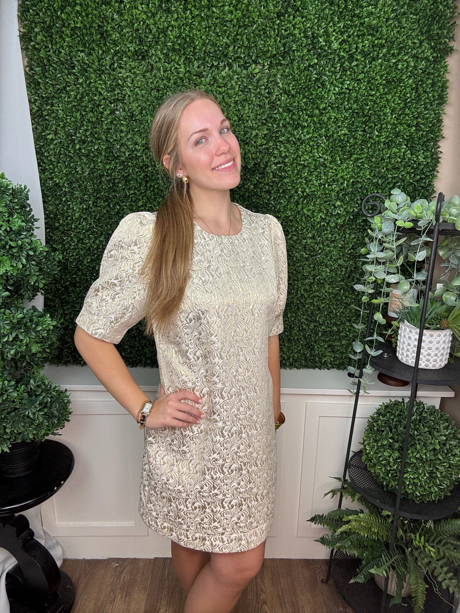 THEA DRESS - CHAMPAGNE BROCADE