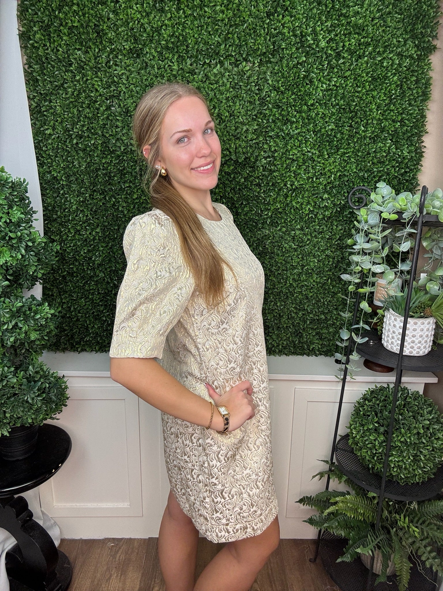 THEA DRESS - CHAMPAGNE BROCADE