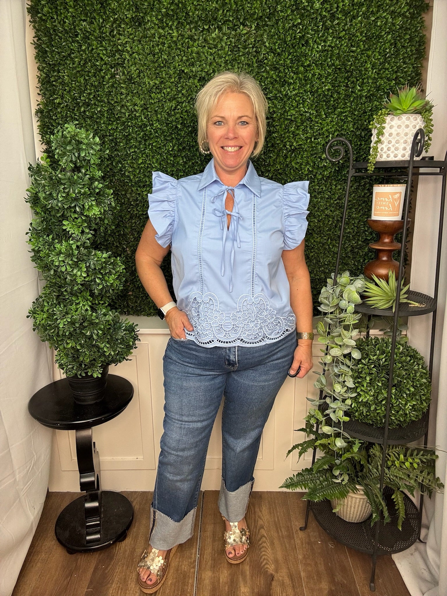 LACE BOTTOM SHORT SLEEVE TOP