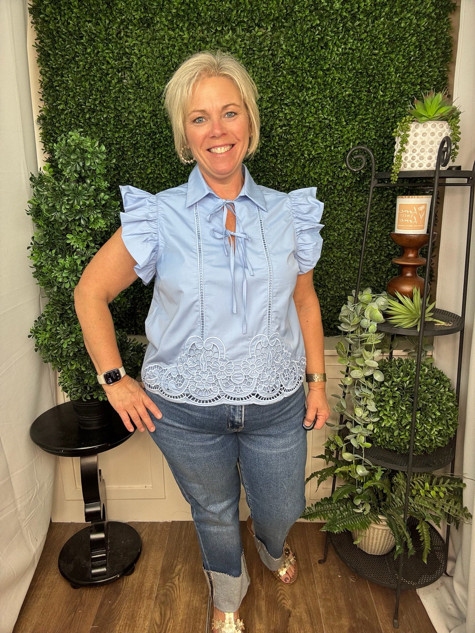 LACE BOTTOM SHORT SLEEVE TOP