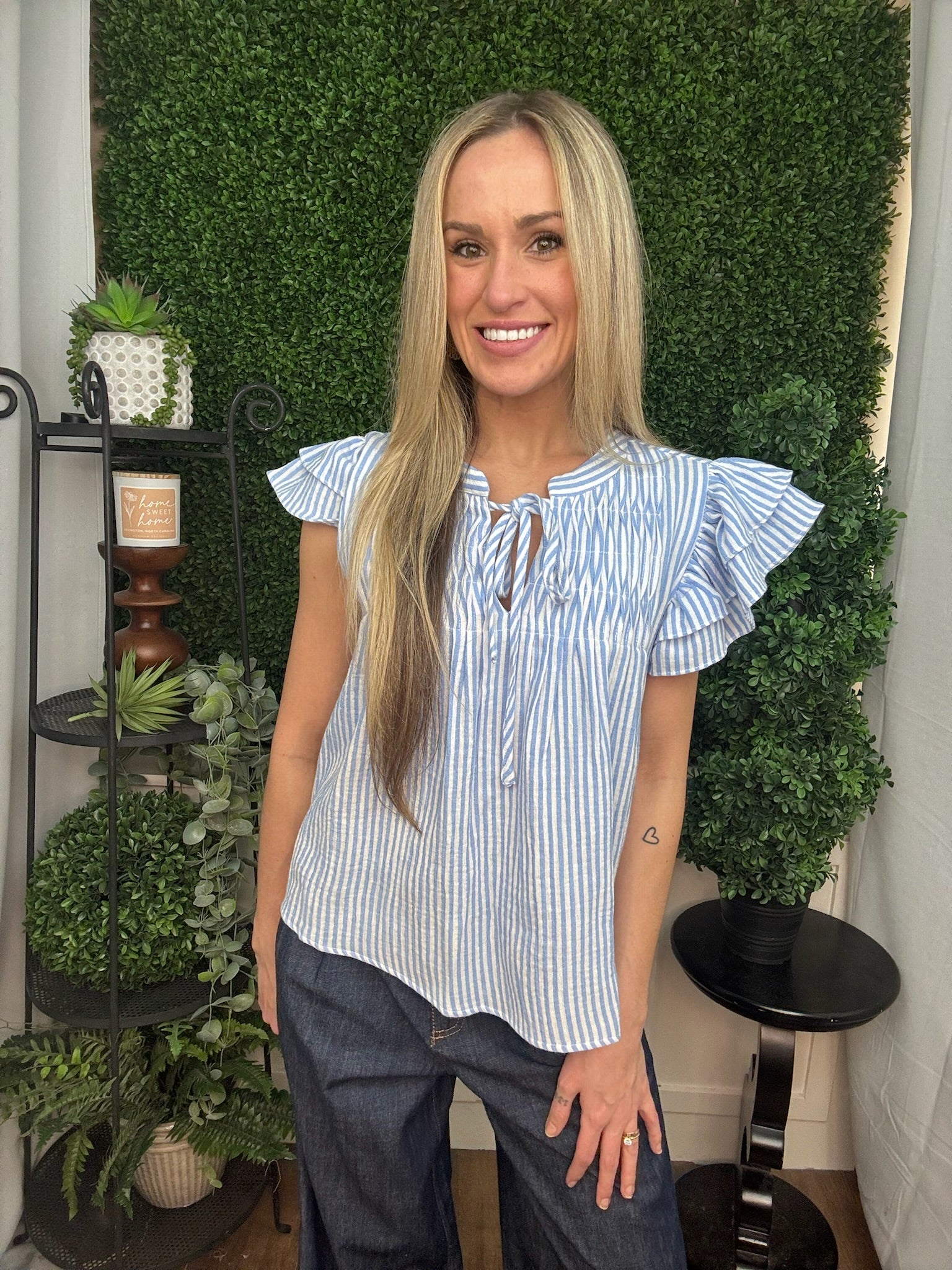 Seaside Stripe Flutter Blouse