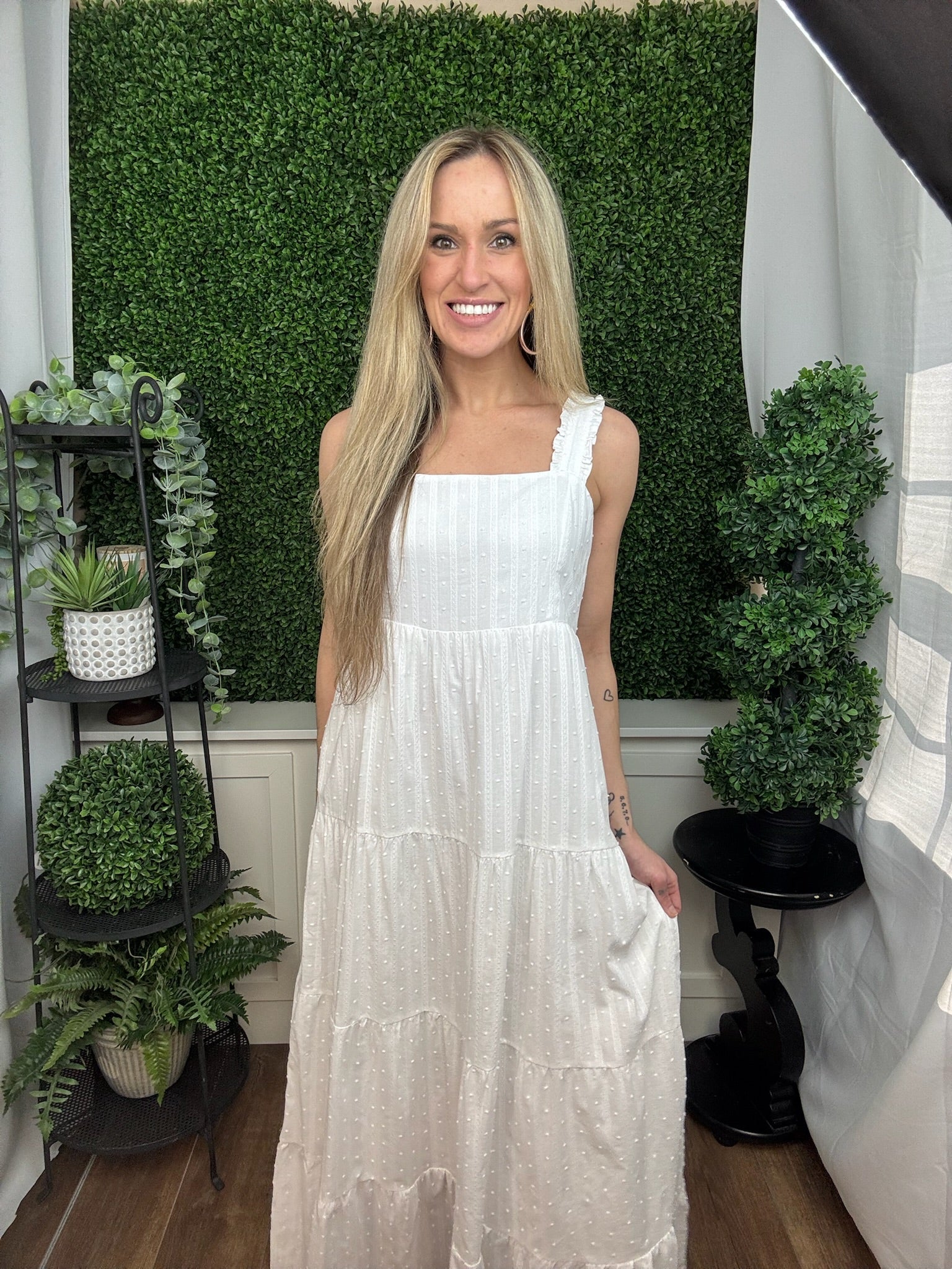 Off-White Ruffle Strap Midi Dress