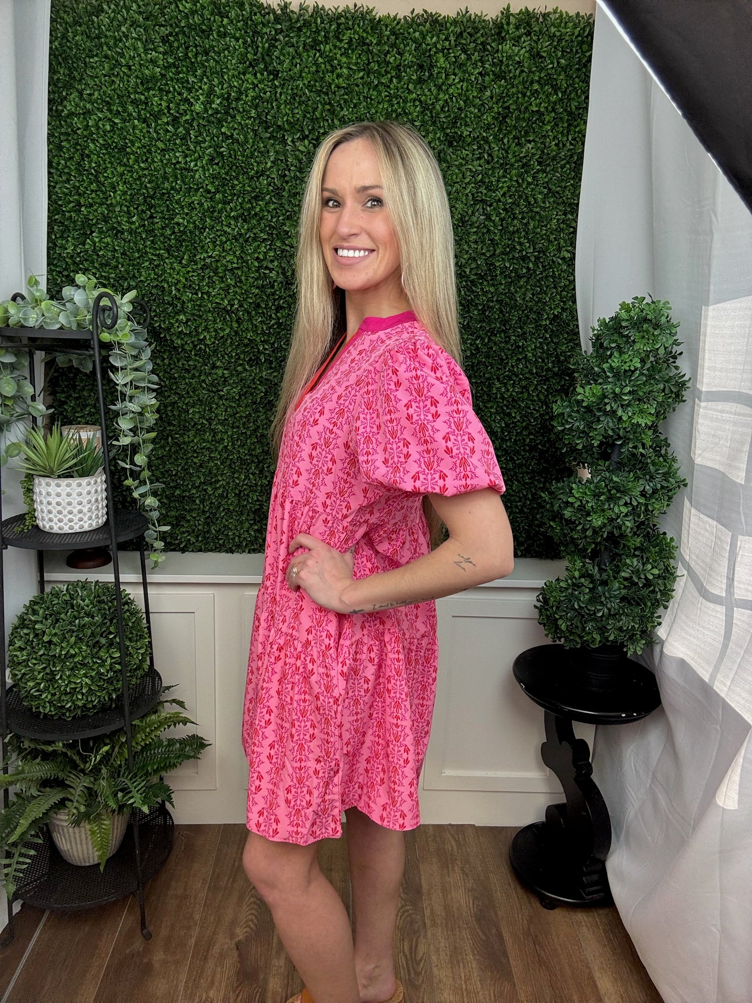 MINI DRESS KINSLEY HEIRLOOM VINE PINK