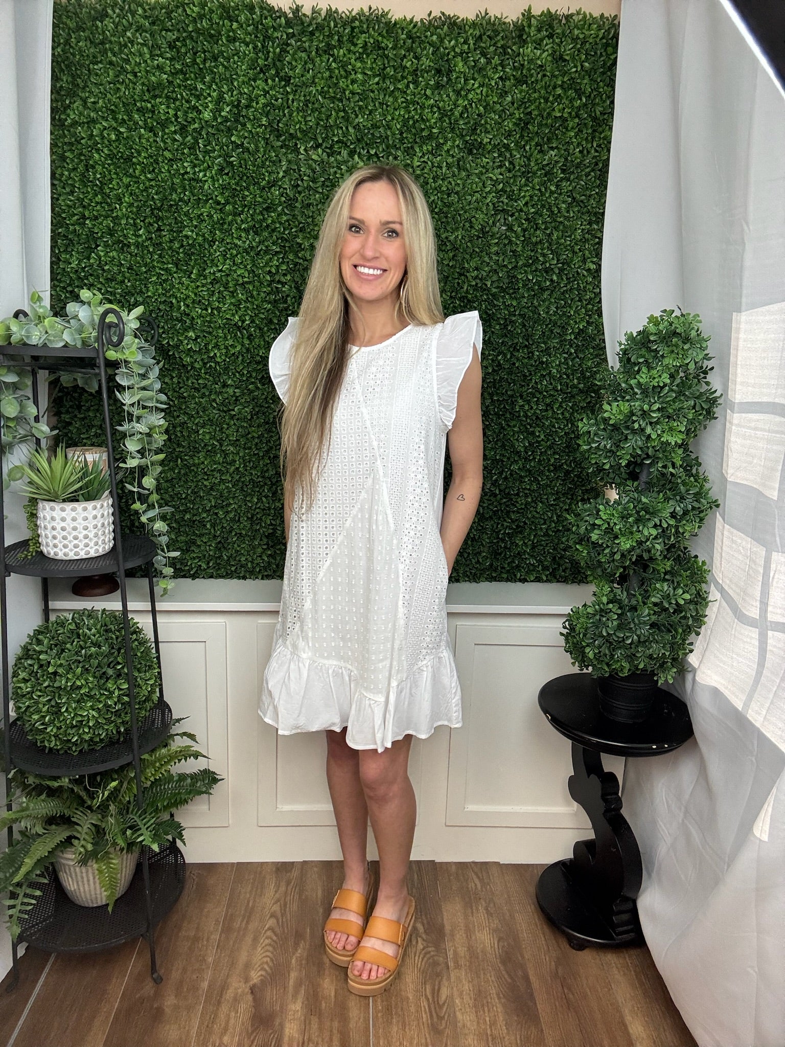 Textured Flutter Sleeve Dress