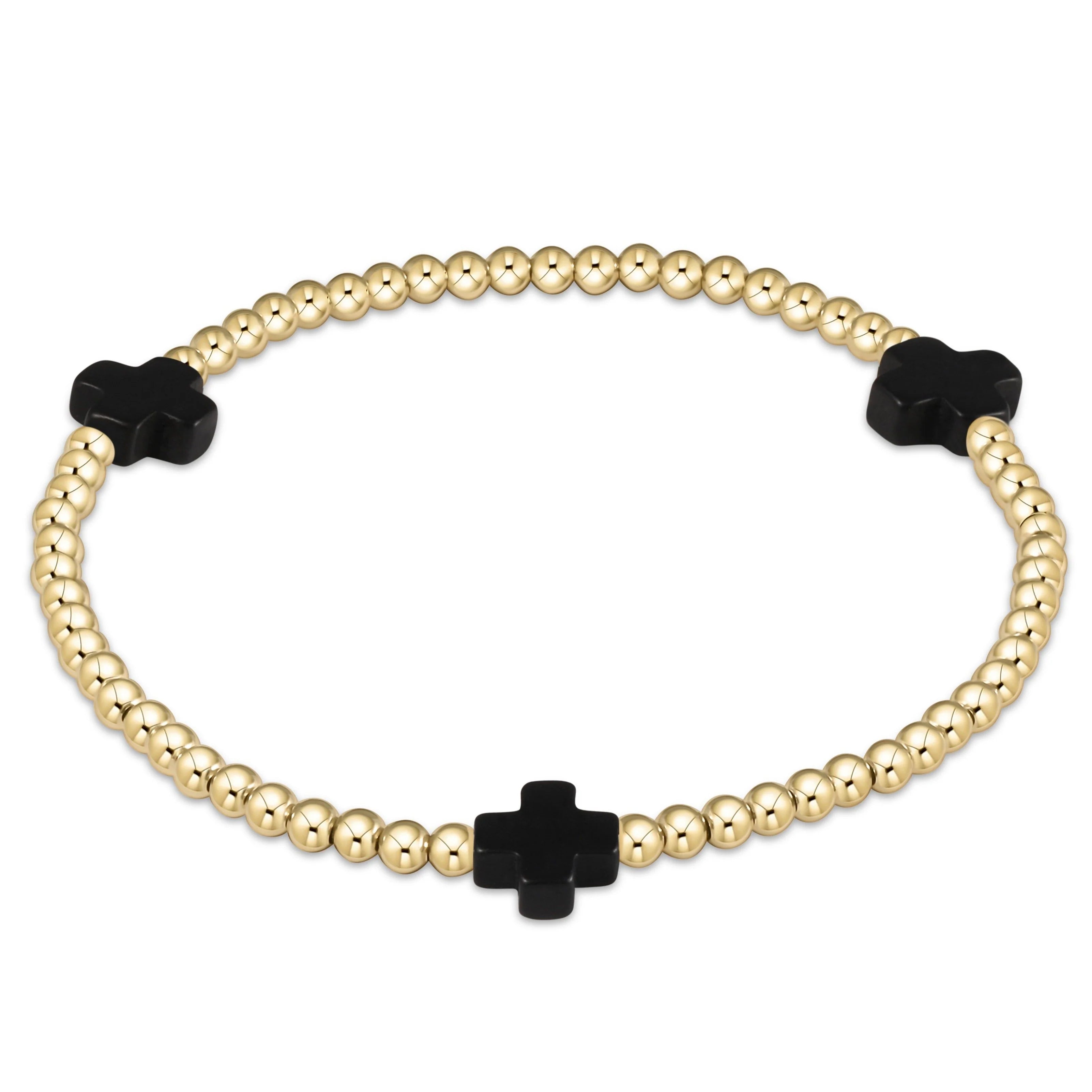 Extends Signature Cross 3mm Gold Bracelet - Onyx