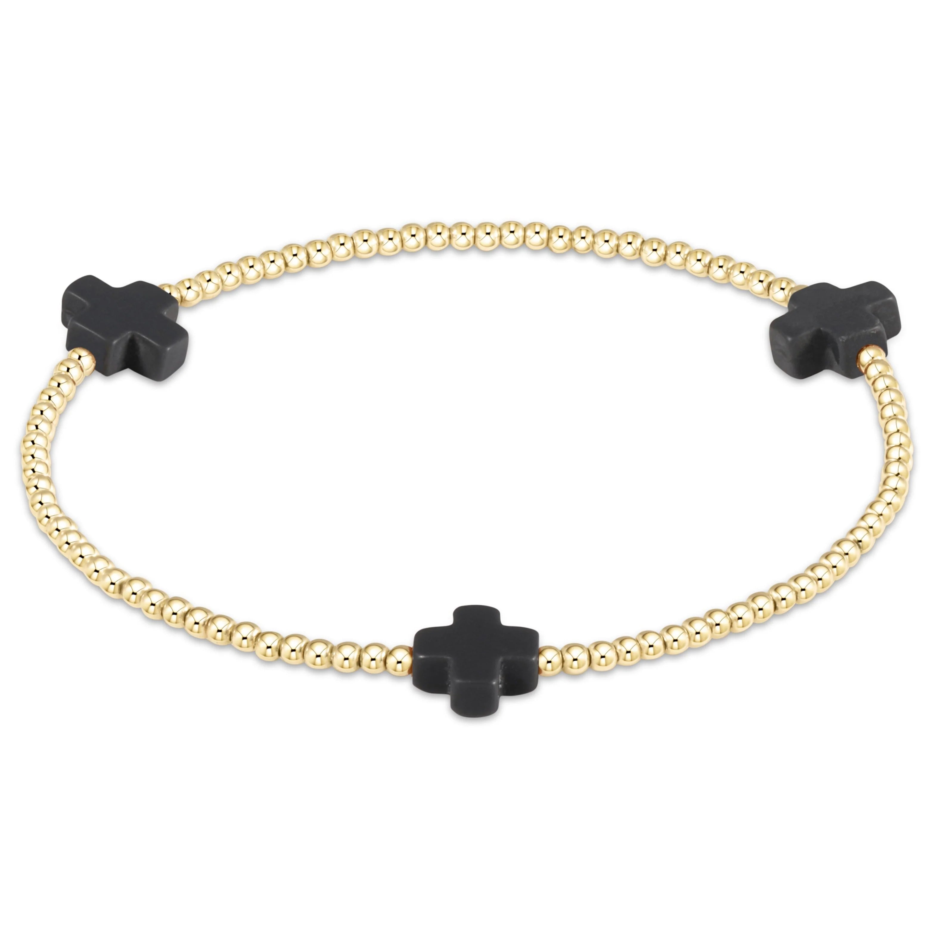 Signature Cross 2mm Gold Bracelet - Onyx