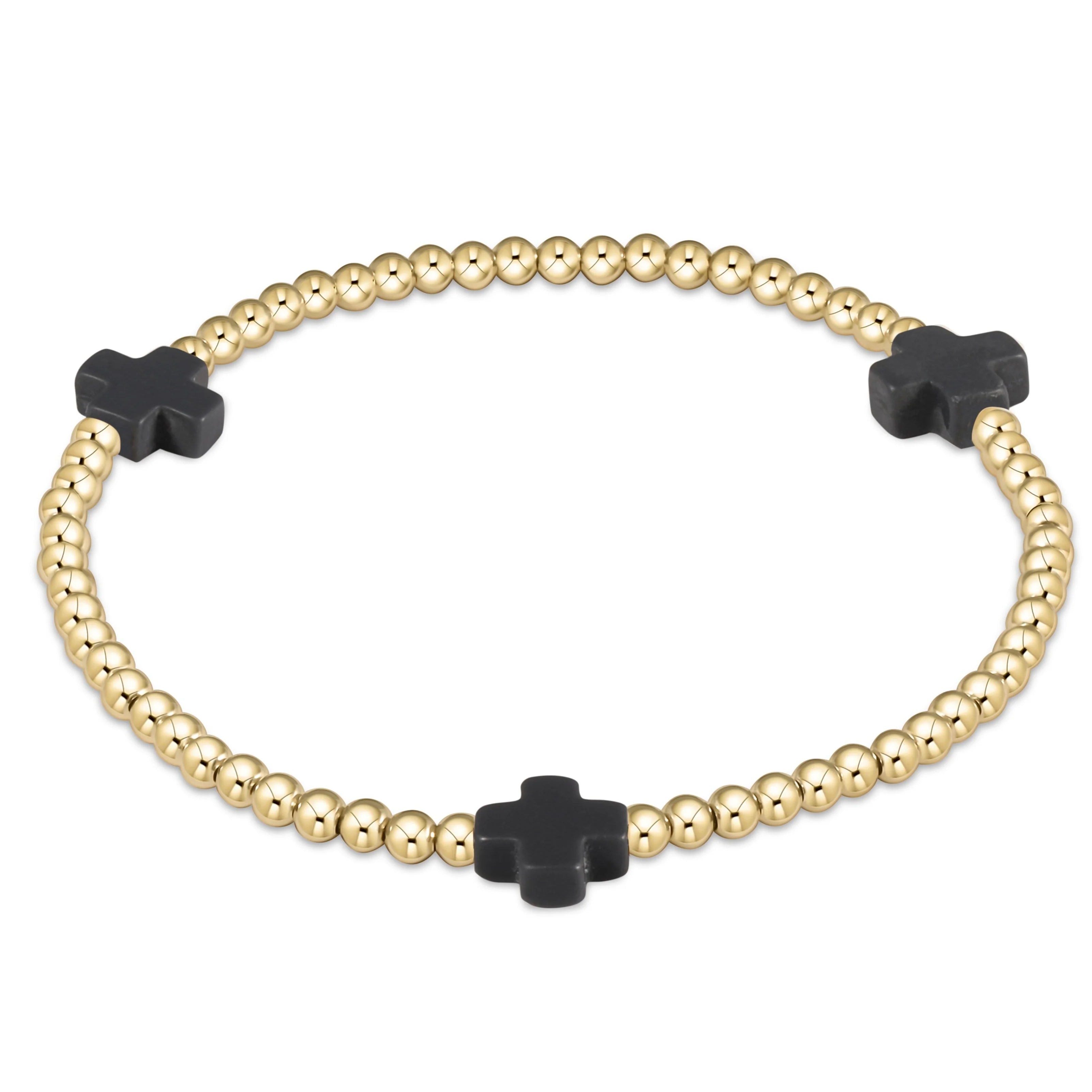 Signature Cross 3mm Gold Bracelet - Charcoal