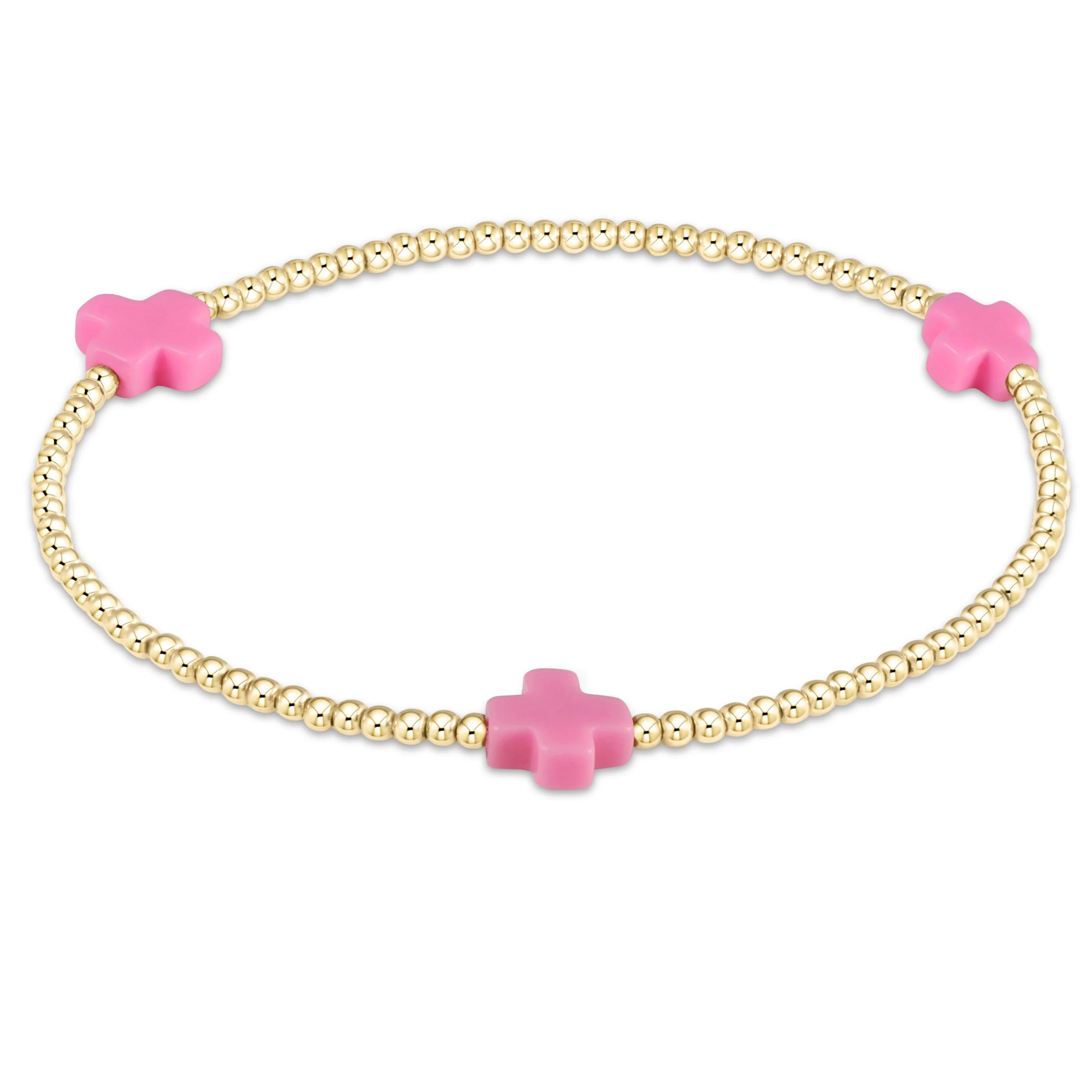Signature Cross 2mm Gold Bracelet - Bright Pink