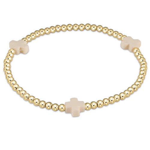 EXT SIGNATURE CROSS PATTERN 3MM BEAD BRAC - OFF WHITE