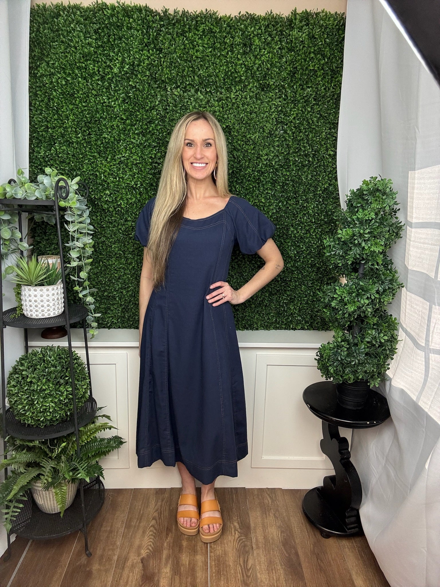 Midnight Stitch Flutter Sleeve Dress