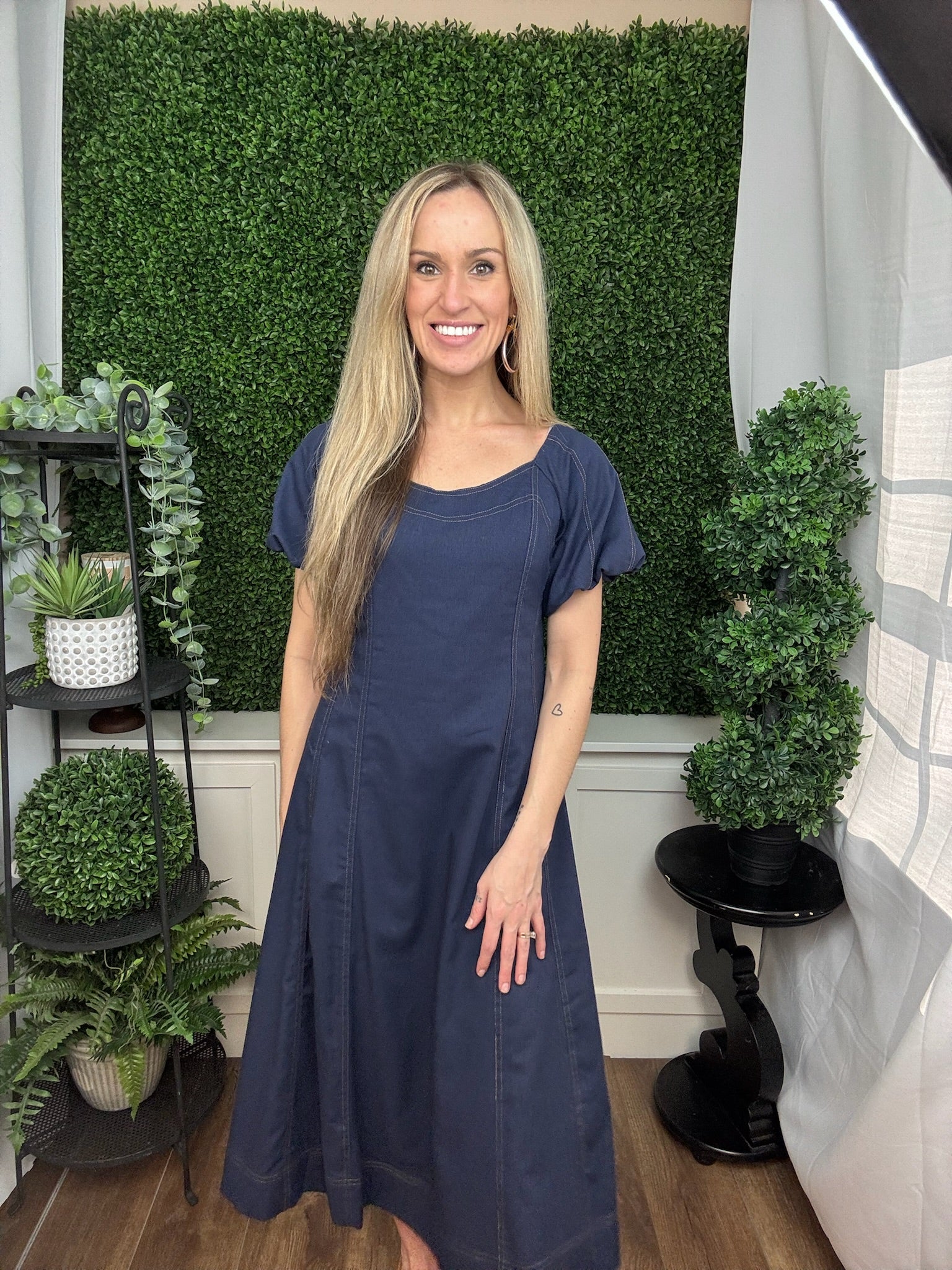 Midnight Stitch Flutter Sleeve Dress