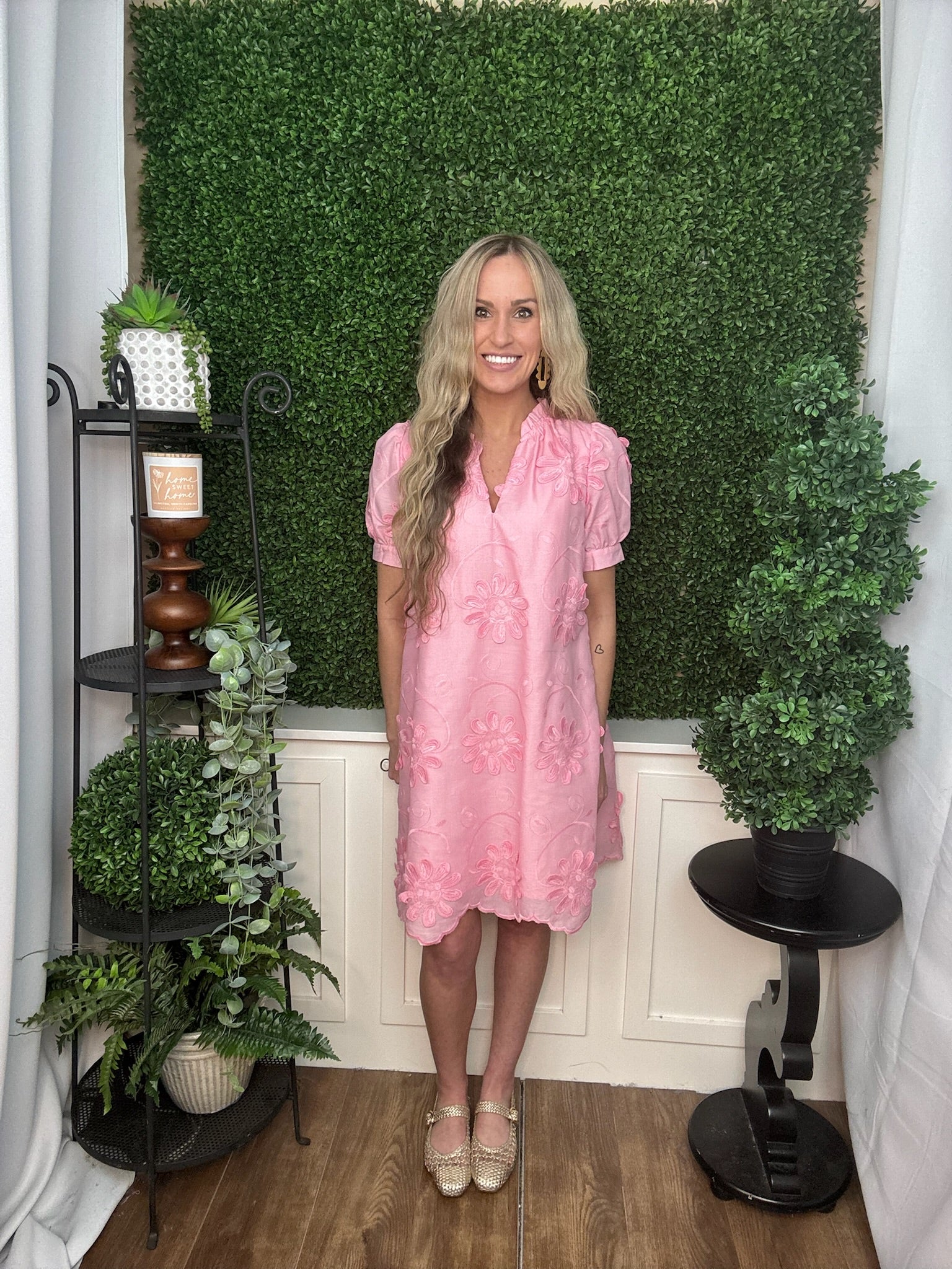 Blush Garden Embroidered Shift Dress