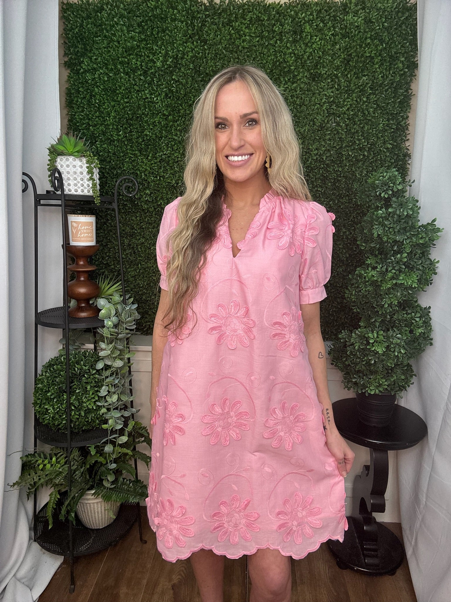 Blush Garden Embroidered Shift Dress