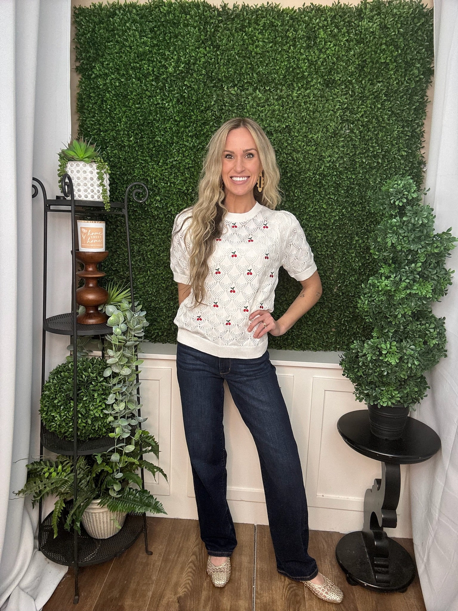 Cherry Embroidered Knit Sweater