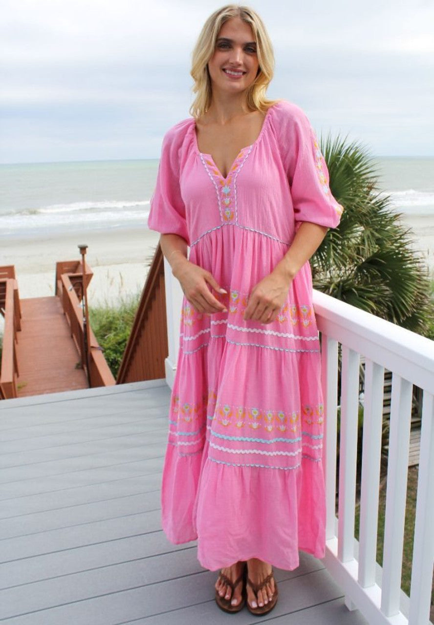 EMBROIDERED MAXI DRESS - PINK