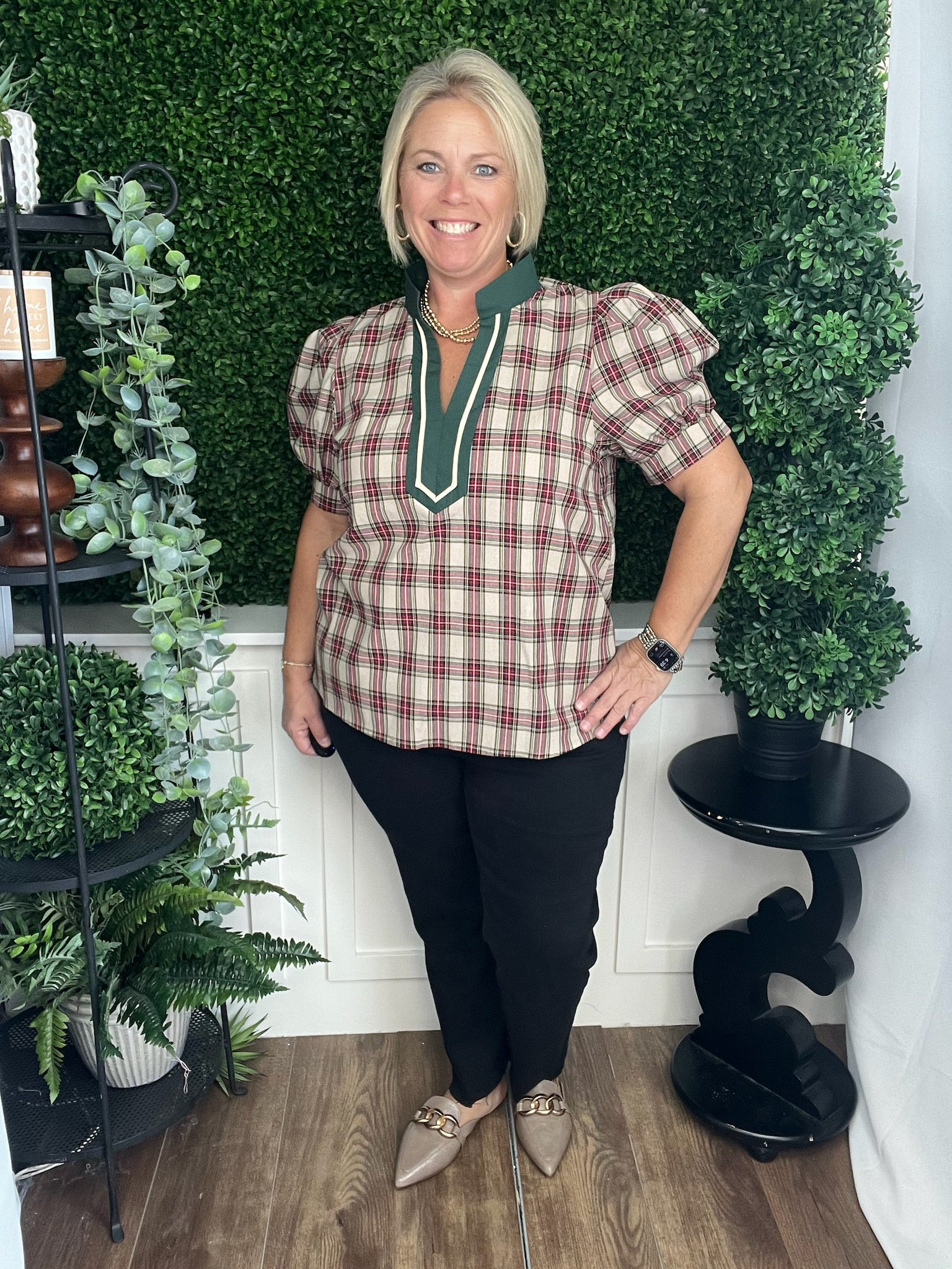 PLAID SHORT SLEEVE BLOUSE