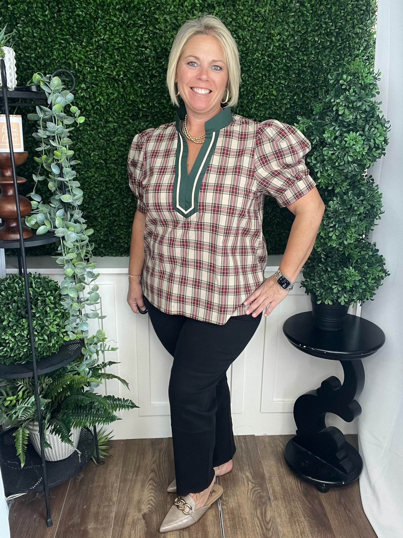 PLAID SHORT SLEEVE BLOUSE