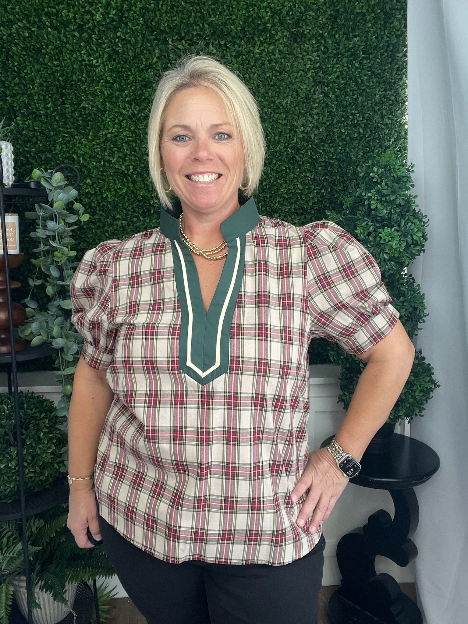 PLAID SHORT SLEEVE BLOUSE