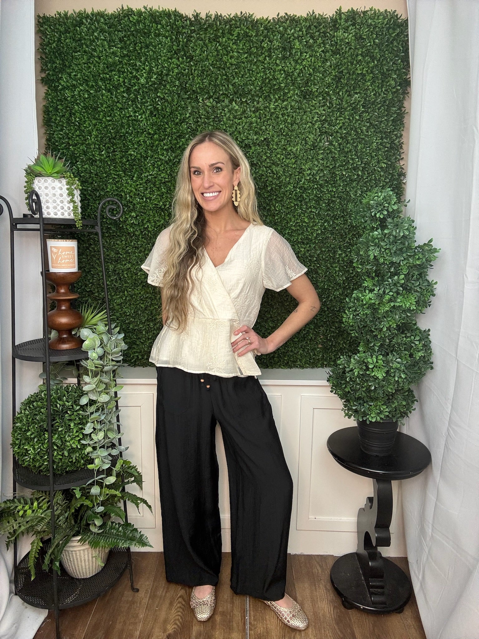 Solid Washed Drawstring Wide Leg Pants